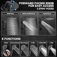 Vista 3 de Veken Cabezal de ducha de lluvia ancho con rociador de agua de mano multimodos, combo de cabezal de ducha de alta presión con brazo para accesorios