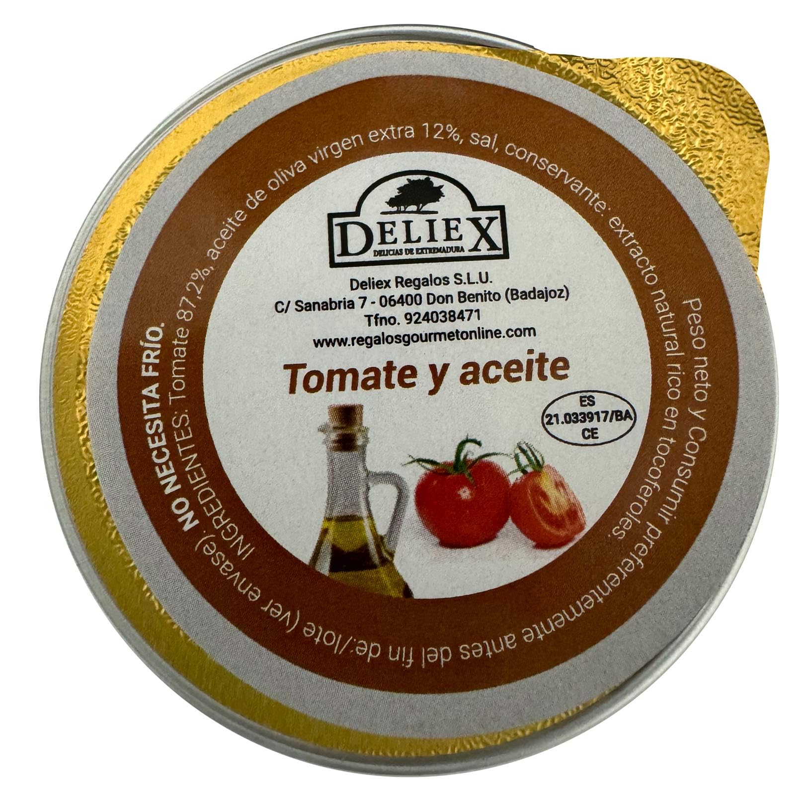 Deliex - Monodosis de tomate y aceite 45 unidades x 25 gr, Desayuno tradicional Extremeño en pequeñas latas de aceite de oliva virgen extra y tomate triturado