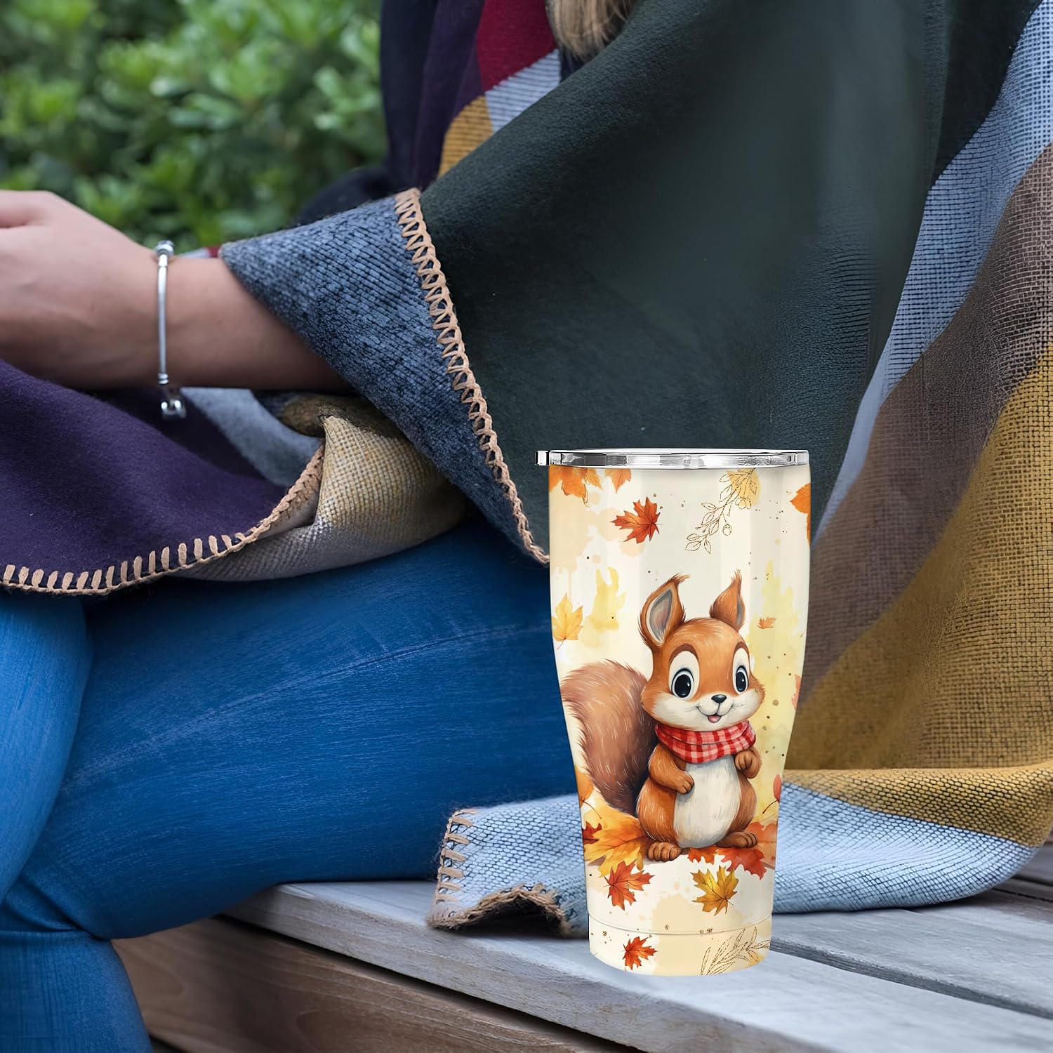 Hyturtle Personalized Fall Squirrel Maple Leaves 30 oz Tumbler - Birthday Gifts For Squirrel Lovers - Fall Autumn Decor Gifts For Farmhouse Thanksgiving - Custom Name 30oz Stainless Steel Travel Cup