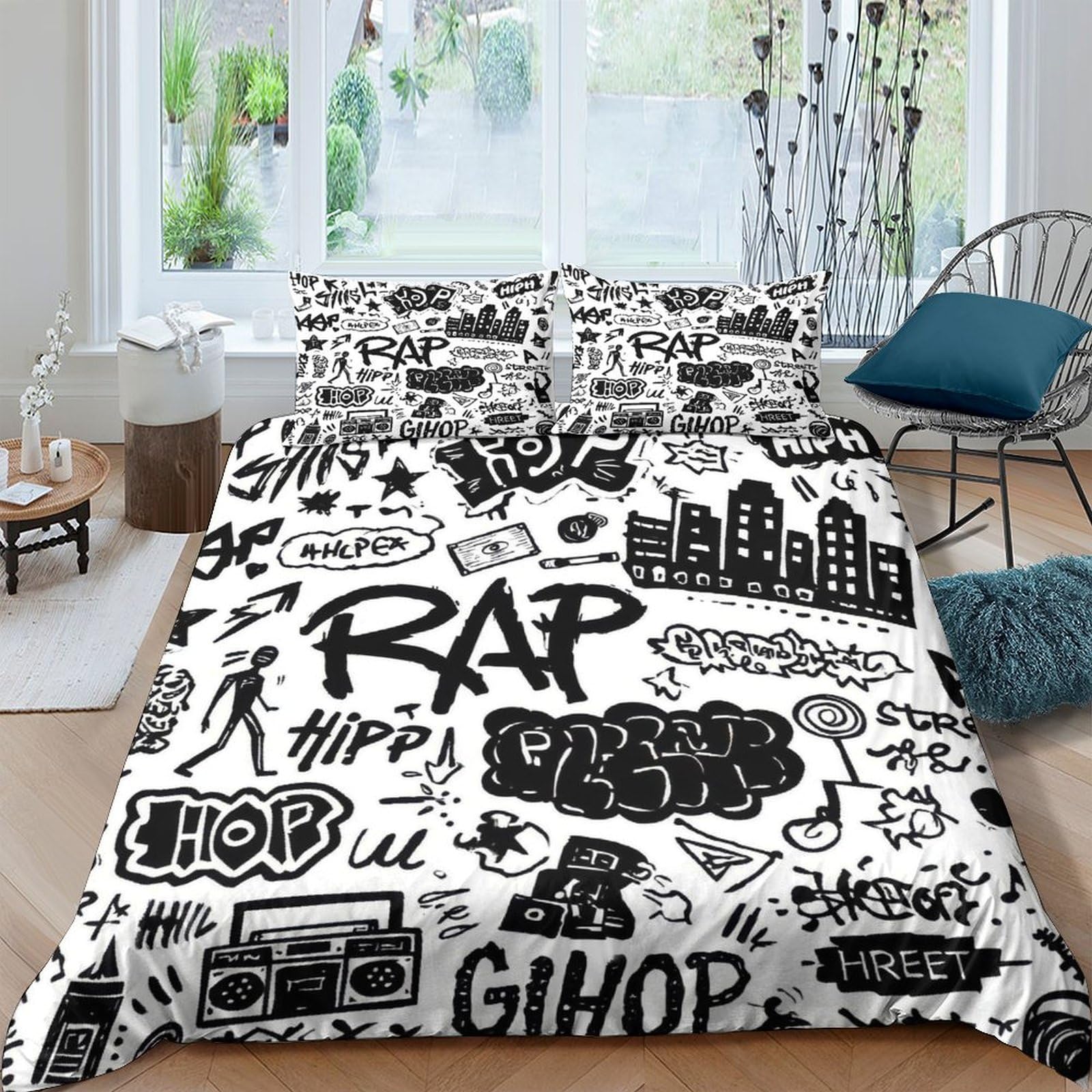 Ctjqhvkz Style-6 3D Printed Graffiti Art Fitted Sheet Microfiber Hip Hop Rap Bed Cover For Bedroom Dorm Mattress Decor Protection Single（135X200cm）