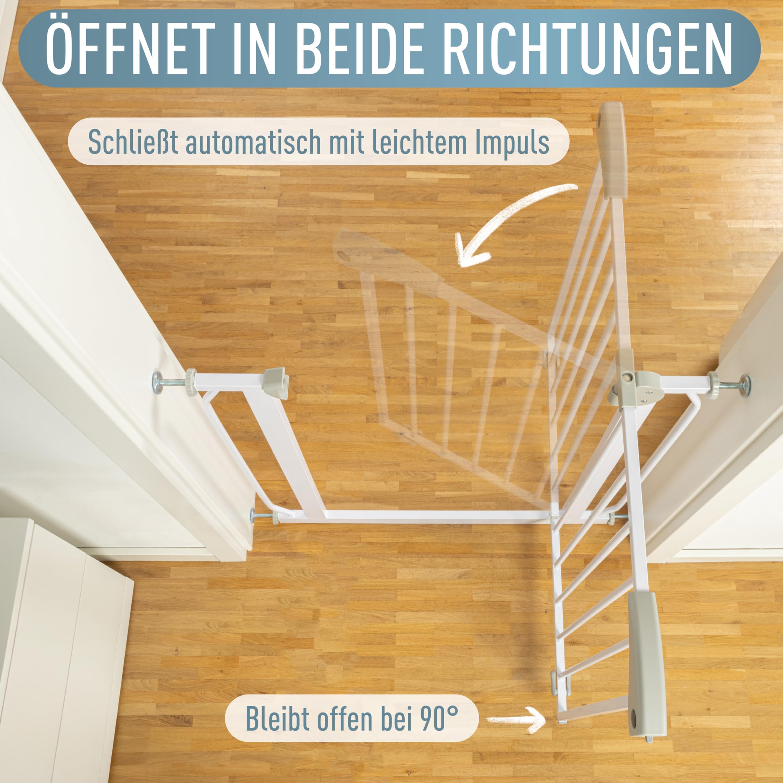 IB STYLE Türschutzgitter Berrin 95-105 cm - Treppenschutzgitter für Kinder, zum Klemmen, Gittertür, Ohne Bohren, Weiß Grau