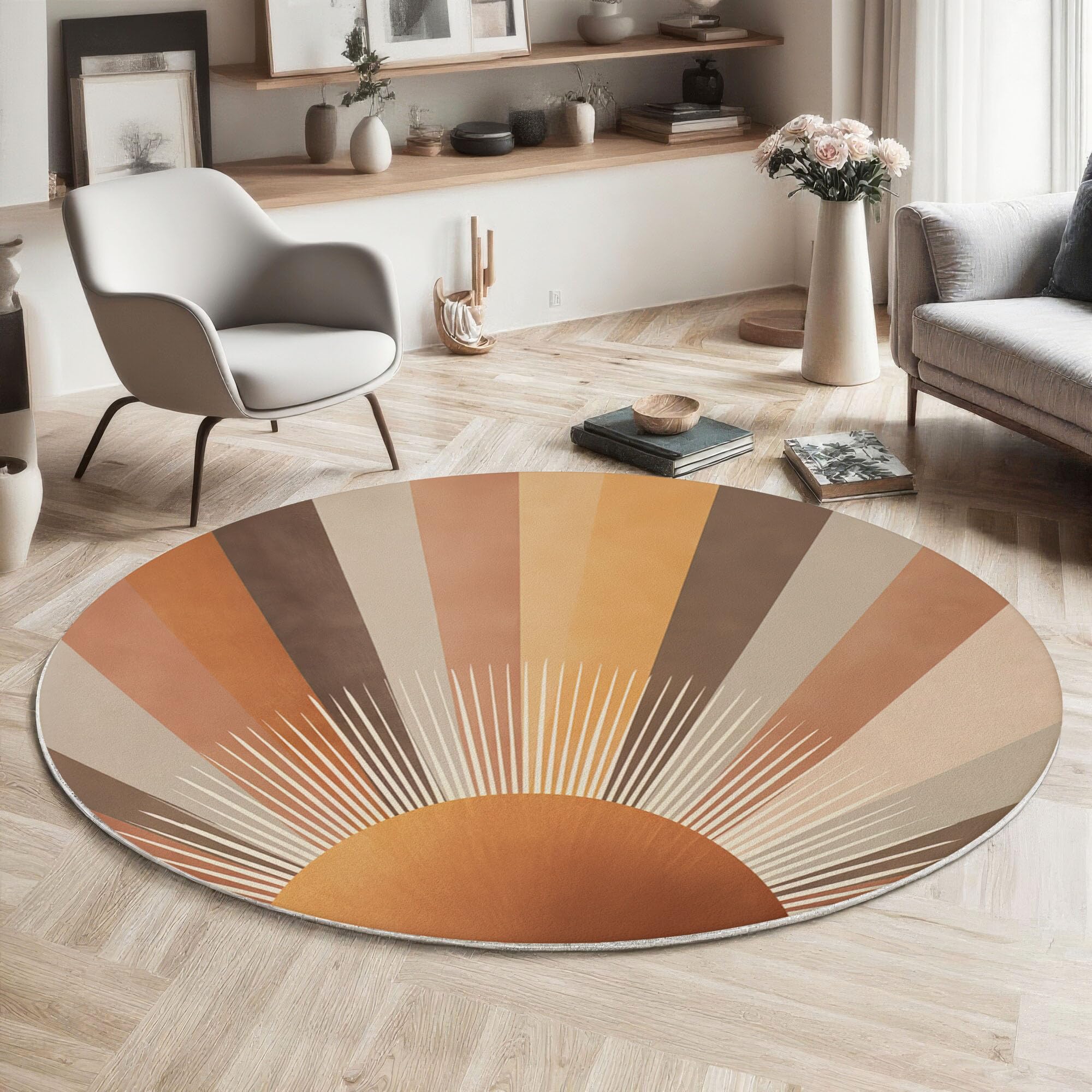 Tapis rond soleil vintage terre colorée pour réchauffer la nurserie