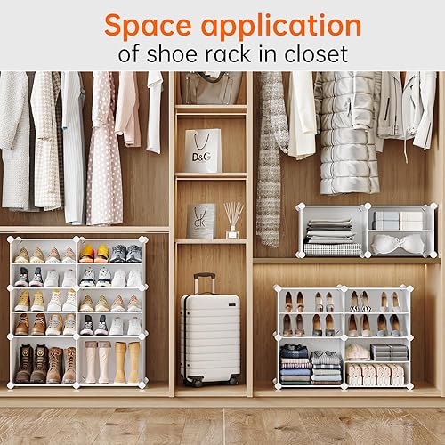 Miniatura 8 de MAGINELS Zapatero de almacenamiento de zapatos, estante de plástico para zapatos, organizador para armario, pasillo, dormitorio, entrada (blanco, 2