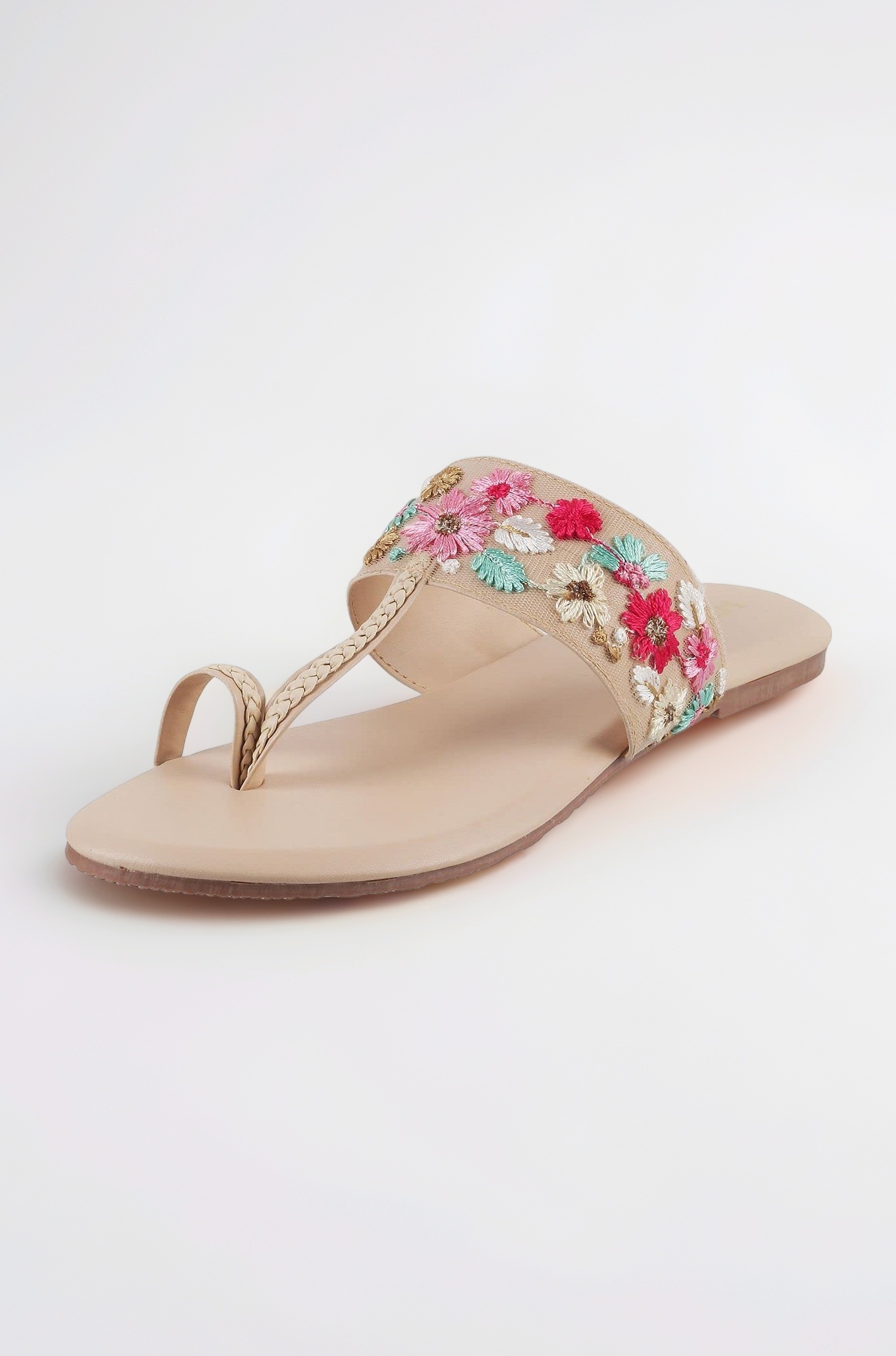 Women's Flat Floral Embellished Fashion Kolhapuri Chappal Sandals