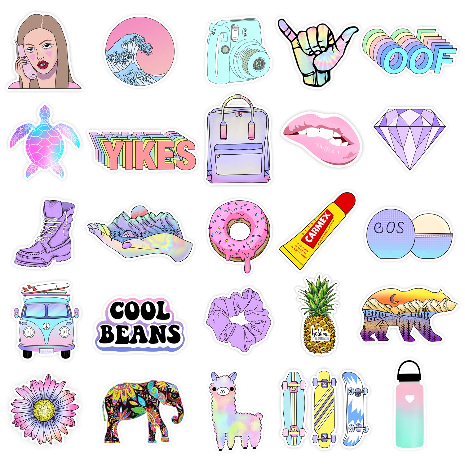 Whaline VSCO Girl Stickers, 50 Pack Vinyl Aesthetic Waterproof Decals