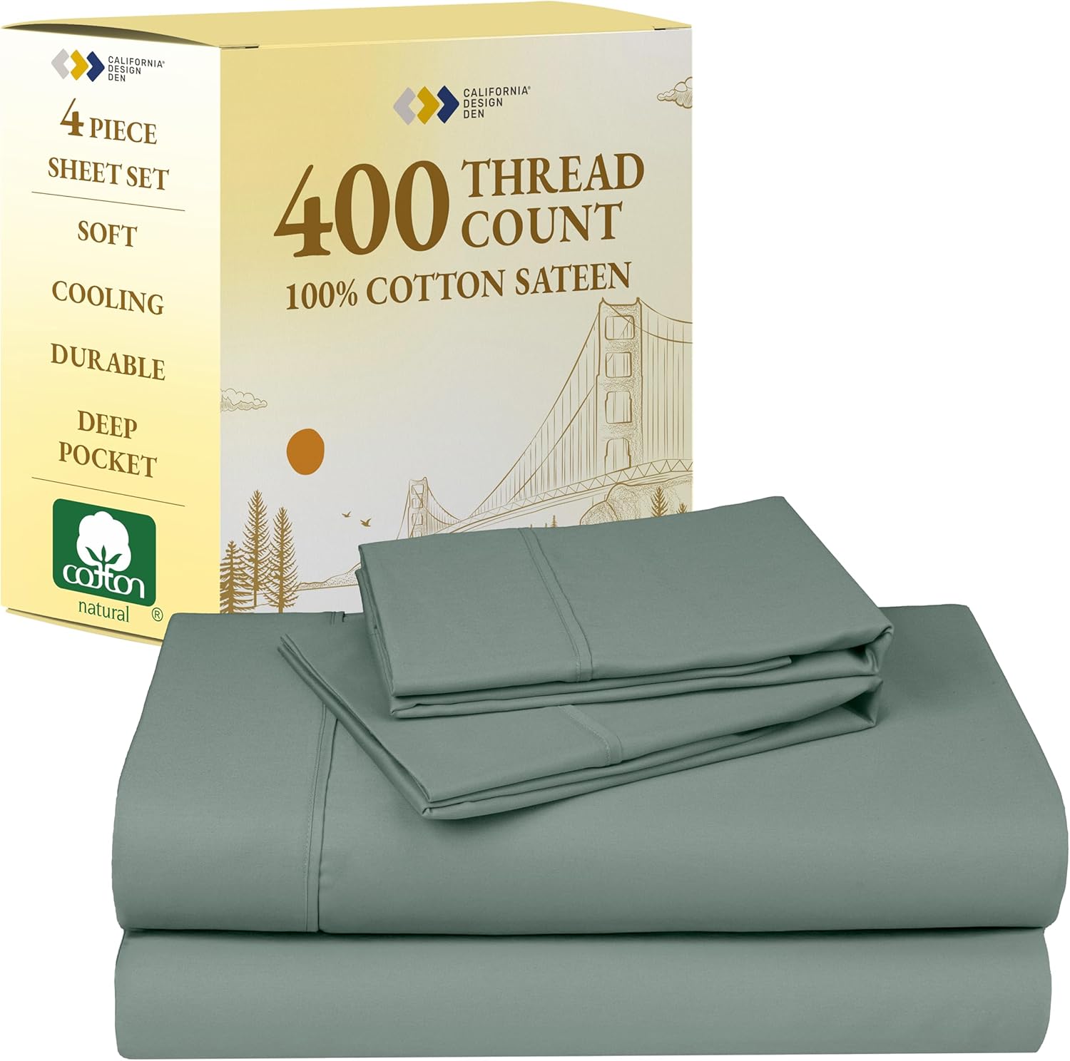 California Design Den 400-thread-count Sateen Cotton Sheets – Sage Green, King