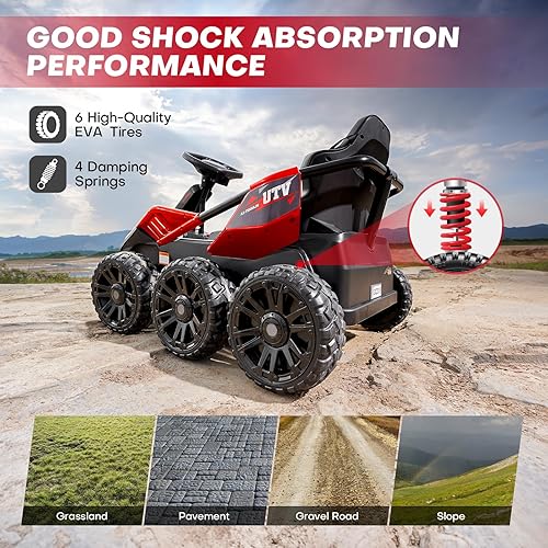Miniatura 3 de TEOAYEAH Juguetes de paseo de 24 V para niños grandes, 6 ruedas Eva UTV, 4 x 75 W 5.9 MPH potente coche eléctrico, interruptor 4WD2WD, control
