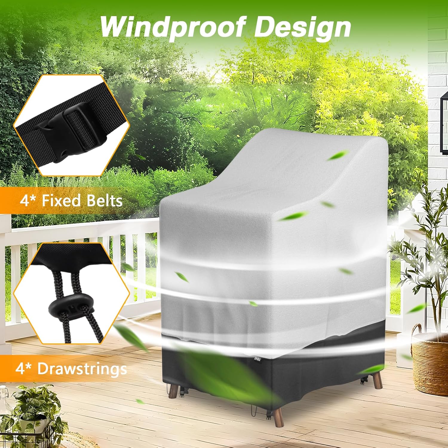 EVRBUL Stackable Patio Chair Cover Heavy Duty 420D Outdoor Chair Cover Waterproof and All Weather Protection Fit for 4-6 Stackable Dining Chairs 36"Lx28"Wx47"H