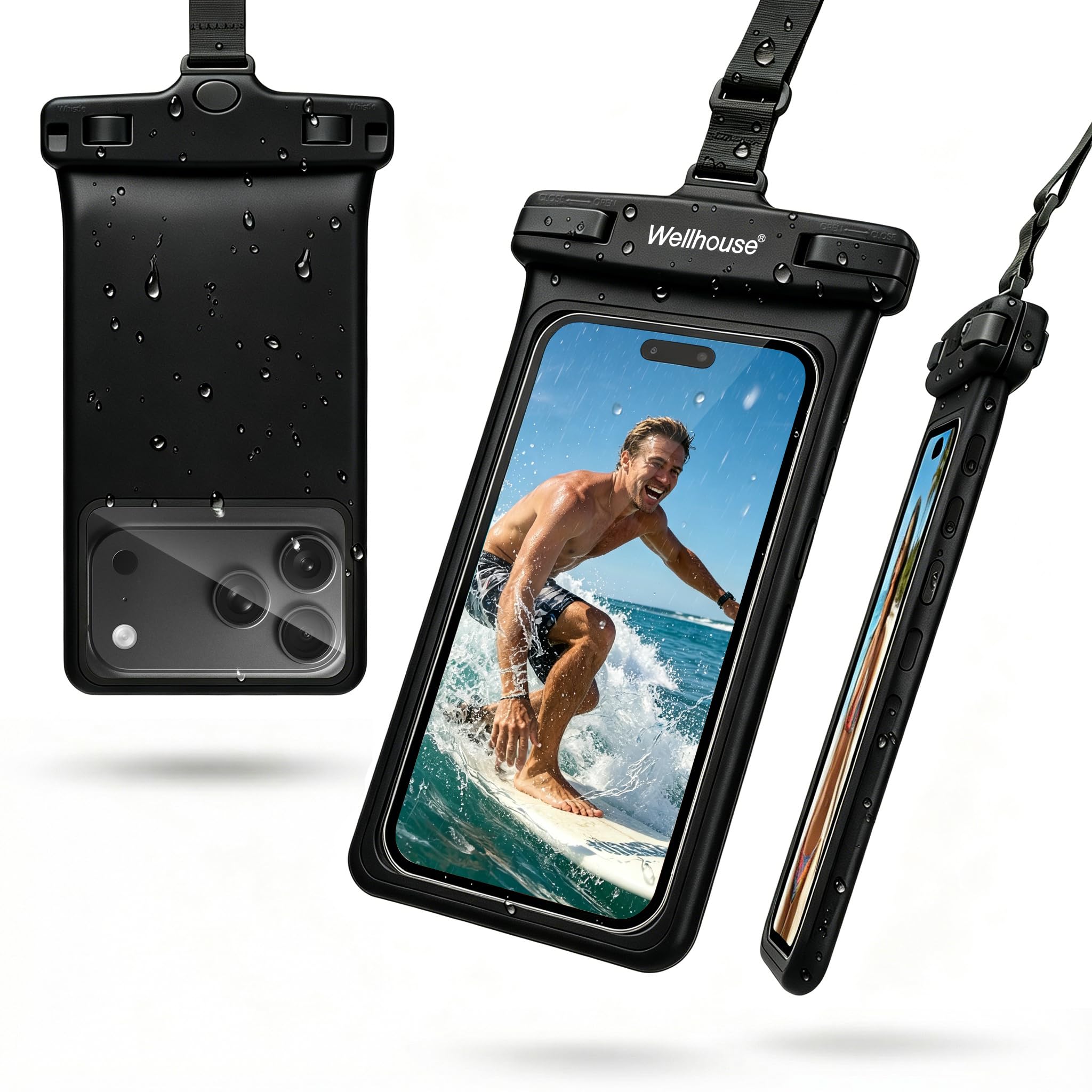 wellhouse Waterproof Phone Pouch, Waterproof Phone Case for iPhone 17 16 15 14 13 Pro Max XS Samsung, IPX8 3D Cellphone Dry Bag Beach Essentials (1