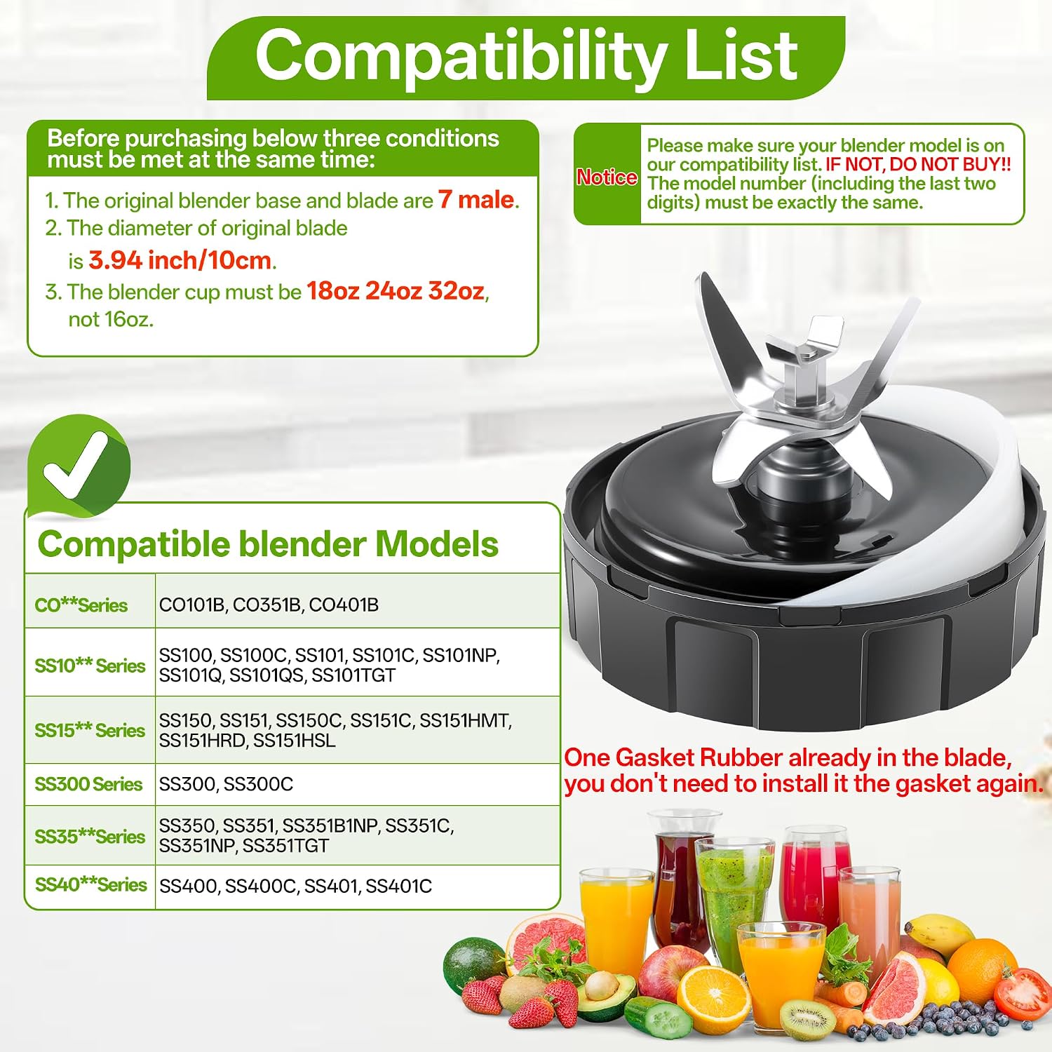 [New Model] SS101 Replacement Blade for Ninja Blender Accessories, 7 Fins Extractor Blade Assembly Compatible with Nutri Ninja Foodi Power Blender SS100 SS150 SS300 SS350 SS400 CO101B CO351B CO401B