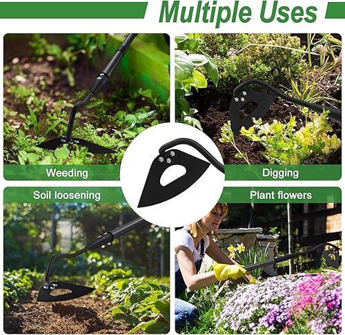 Miniatura 5 de COCONUT Azada hueca con asa, herramienta de jardín de azada de 28 pulgadas resistente, azada de jardinería con hoja duradera para desmalezar el