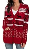Ugly Christmas Sweater for Women Christmas Cardigans Funny Xmas Open Front Button Down Knit Coat Outwear