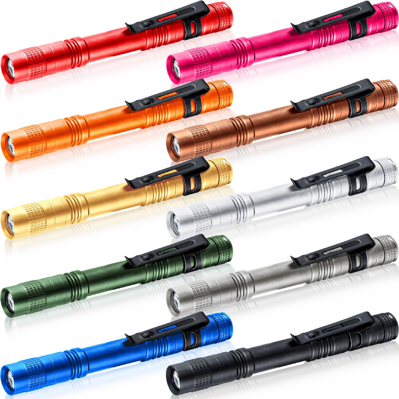 Hortsun 10 Pcs Mini Flashlight Bulk LED Pen with Pocket Small Flashlight with Clip for Outdoor Father's Day Gift for Men(5.12 Inch,Bright Color)