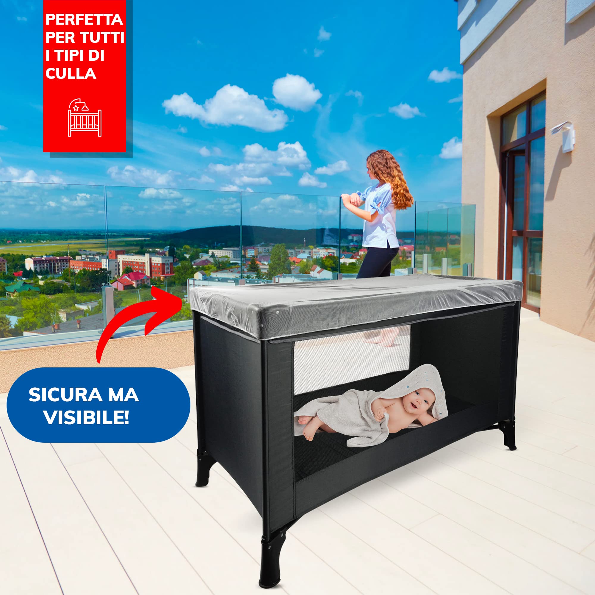 Zanzariera Universale TRANQUILISAFE® - Zanzariera per carrozzina, passegino, culla e lettino neonato di tutte le dimensioni - Protezione Antizanzare e Anti mosche - borsa di stoccaggio GRATUITA