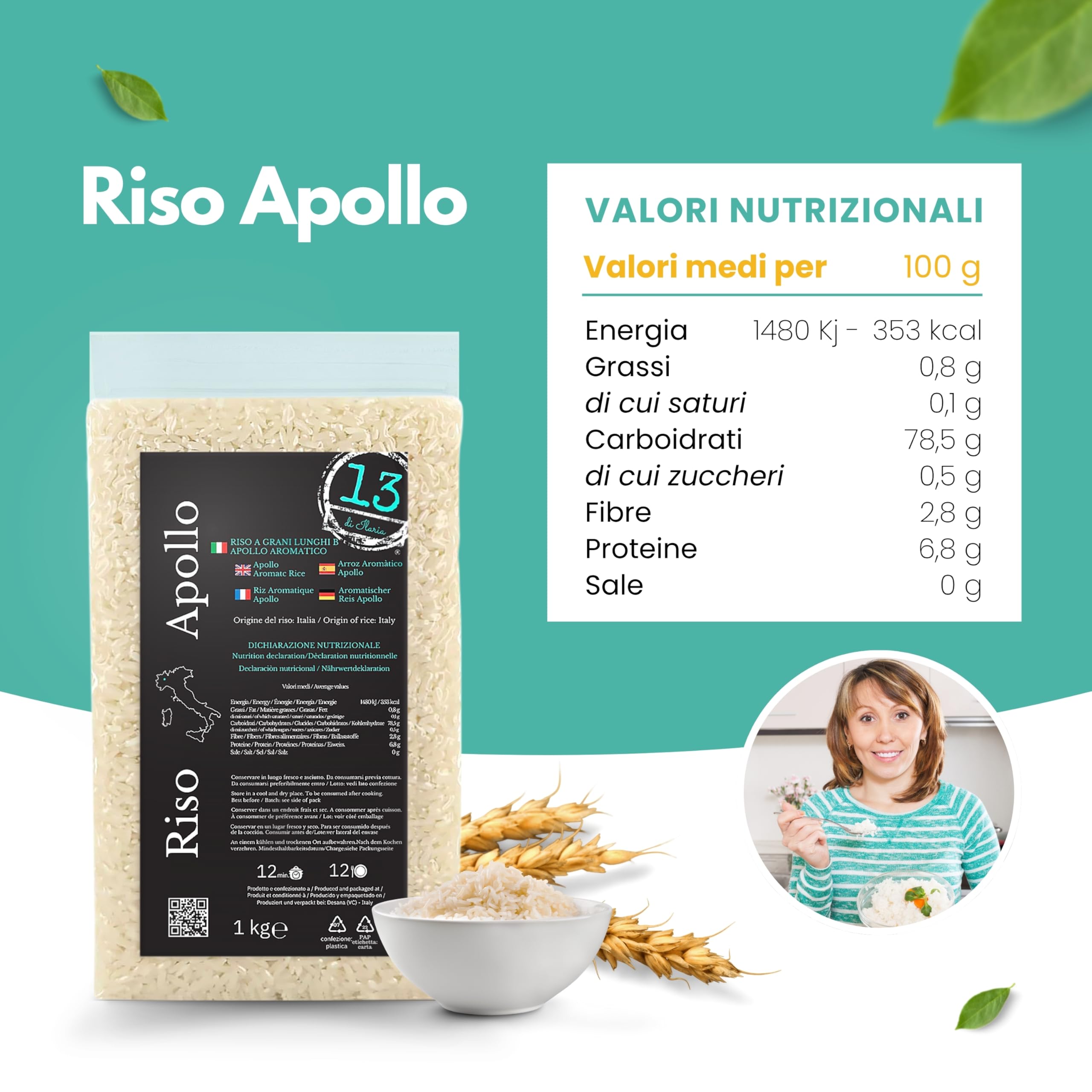 Riso Apollo Aromatico Italiano 2 kg (2x1 kg) – Alternativa Italiana al Basmati – Chicco Lungo Profumato – Ideale per Poke, Bowl e Meal Prep – Senza Glutine – Coltivato in Piemonte