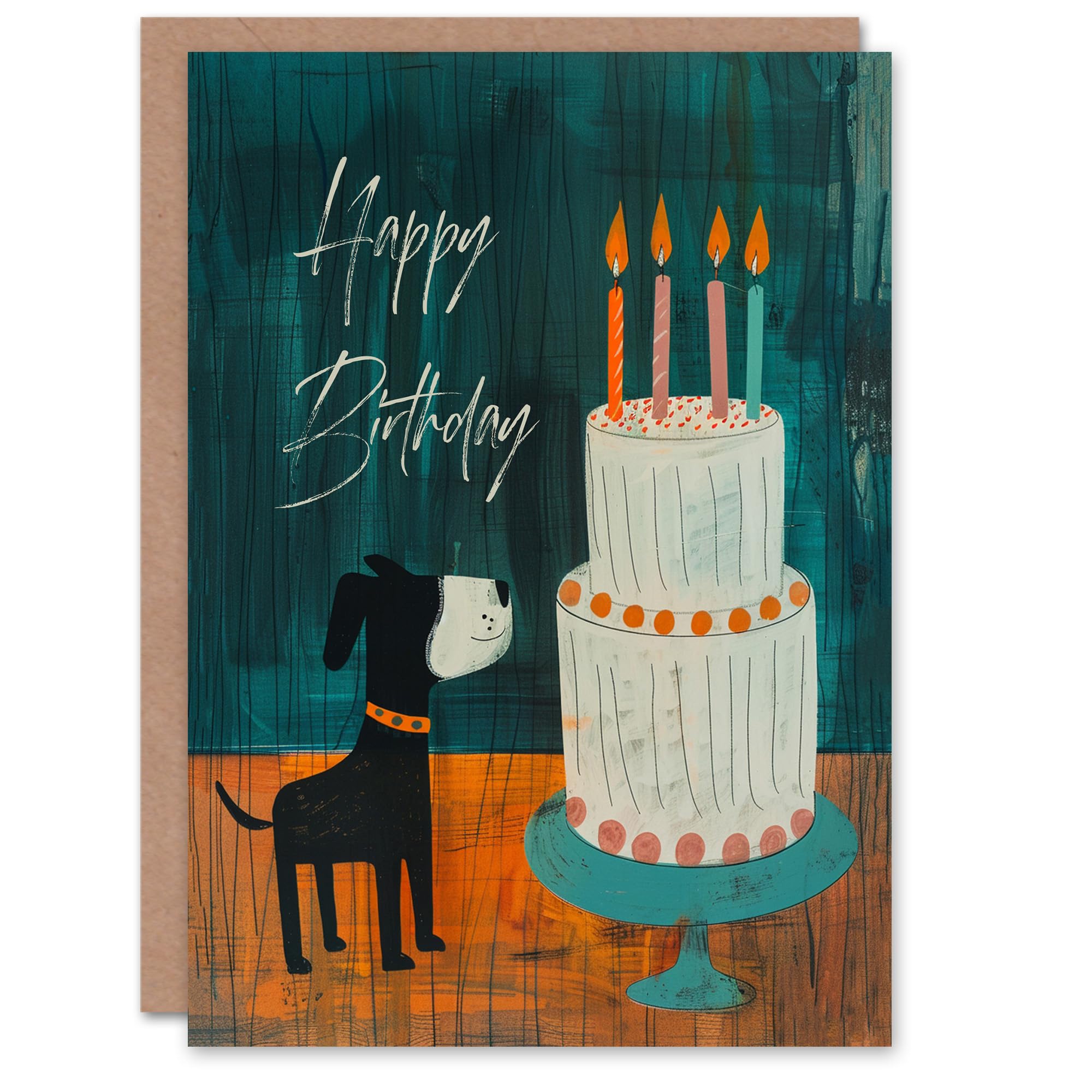 Artery8 Kids Birthday Card - Puppy Dog Cake Candles - Teal
