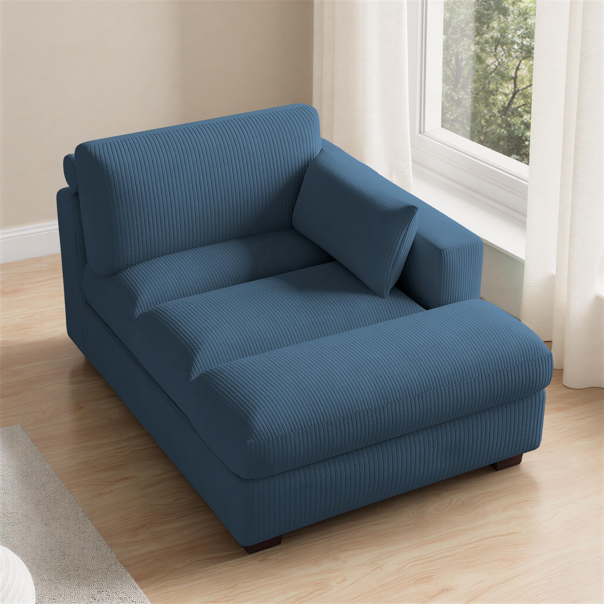 (incomplete)UIXE Oversized Chaise Lounge Chair Indoor with Left Armrest, Comfy Upholstered Sofa Bed Recliner Chair for Living Room, Corduroy Reading Seat Cloud Couch w/Solid Wood Frame - Navy Blue