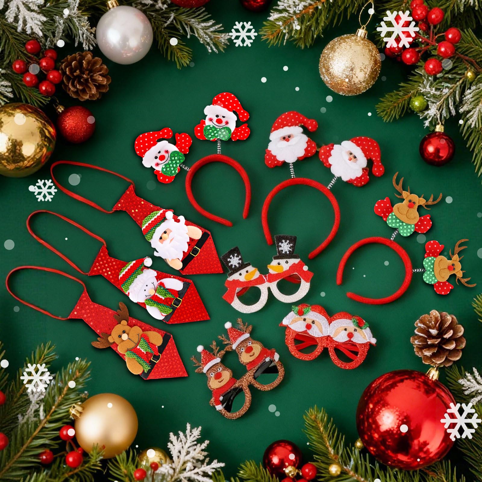 BTHRORO Christmas Headbands Party Glasses Ties Set - Image 4