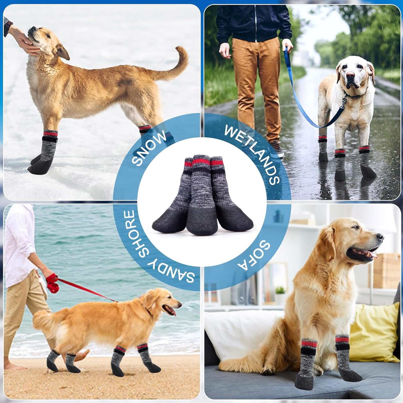 Calzini Antiscivolo per Cani, Scarpe Impermeabili per Cani da Indossare in Interni Ed Esterni, Calzini Antiscivolo per Cani Stivali Protezione Antiscivolo per Zampe di Cane,L