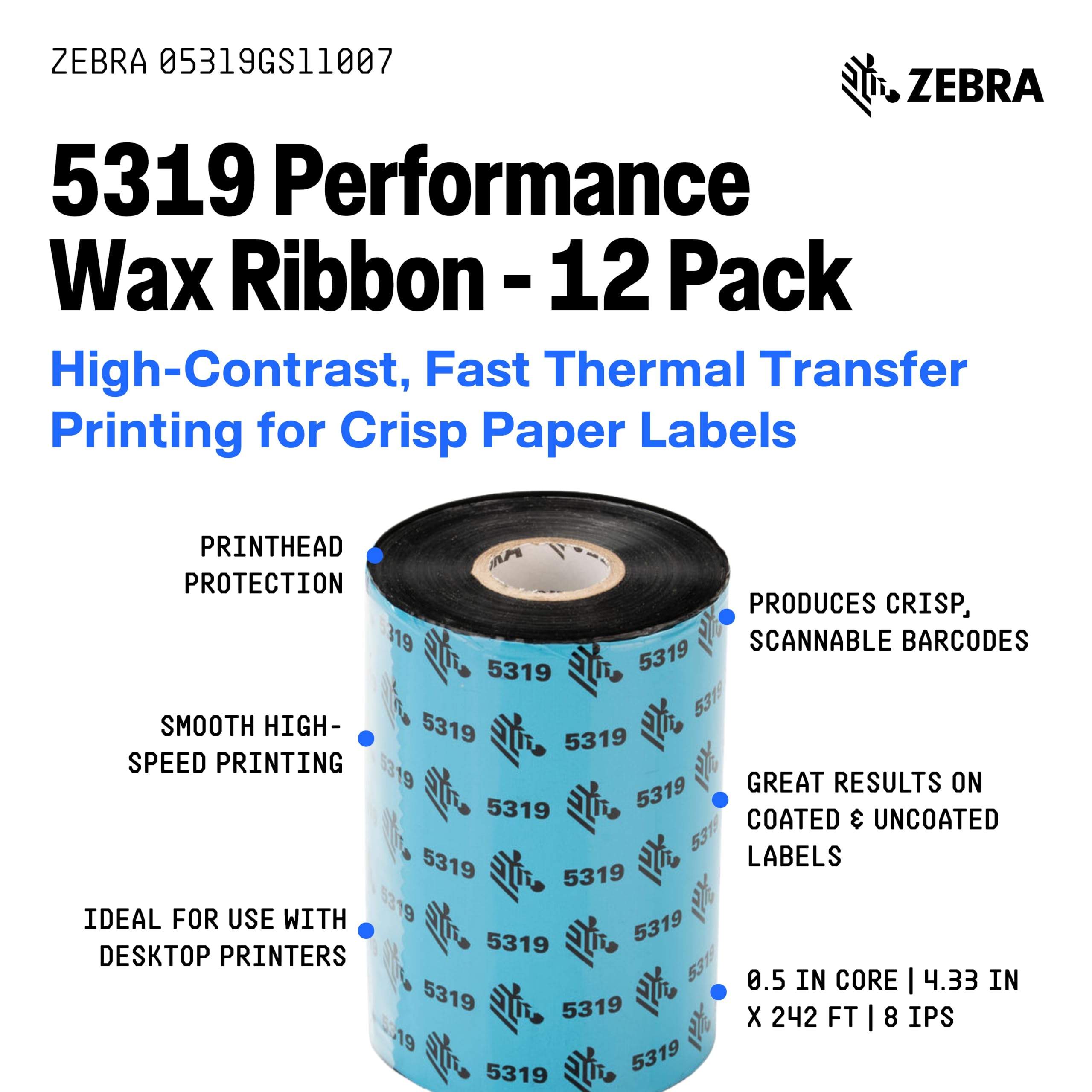 Amazon.com: Zebra 6100 Wax/Resin Ribbon | 4.33