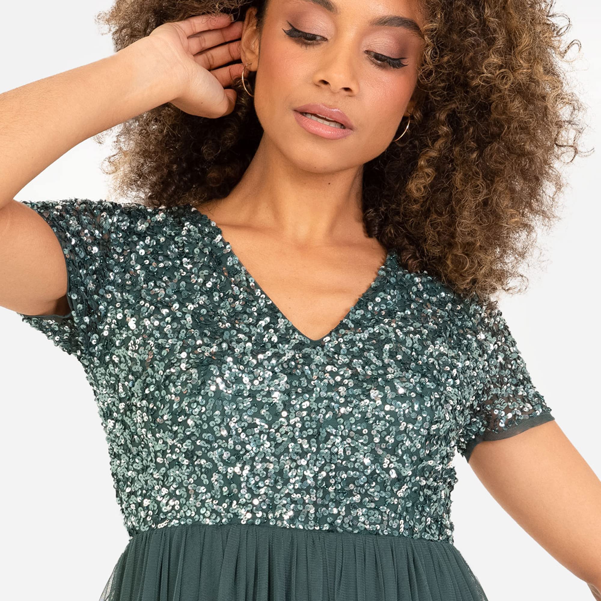 Maya Deluxe Damen Midi-Kleid mit V-Ausschnitt – Bild 3