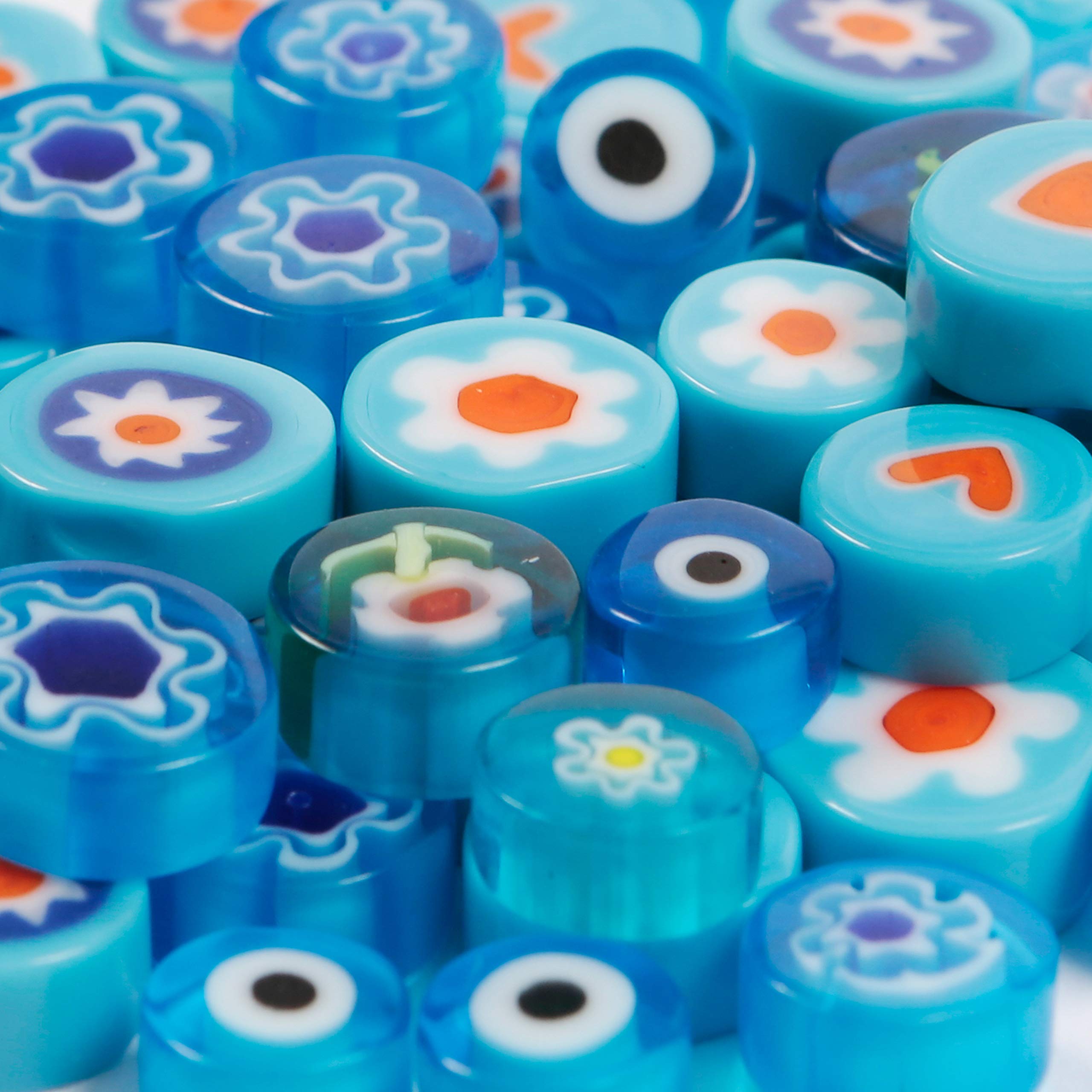 Galets En Verre Millifiori Pour Mosaïque - 50 G, Bleu, 8-12 Mm, Sans Trou, Pour Loisirs Créatifs