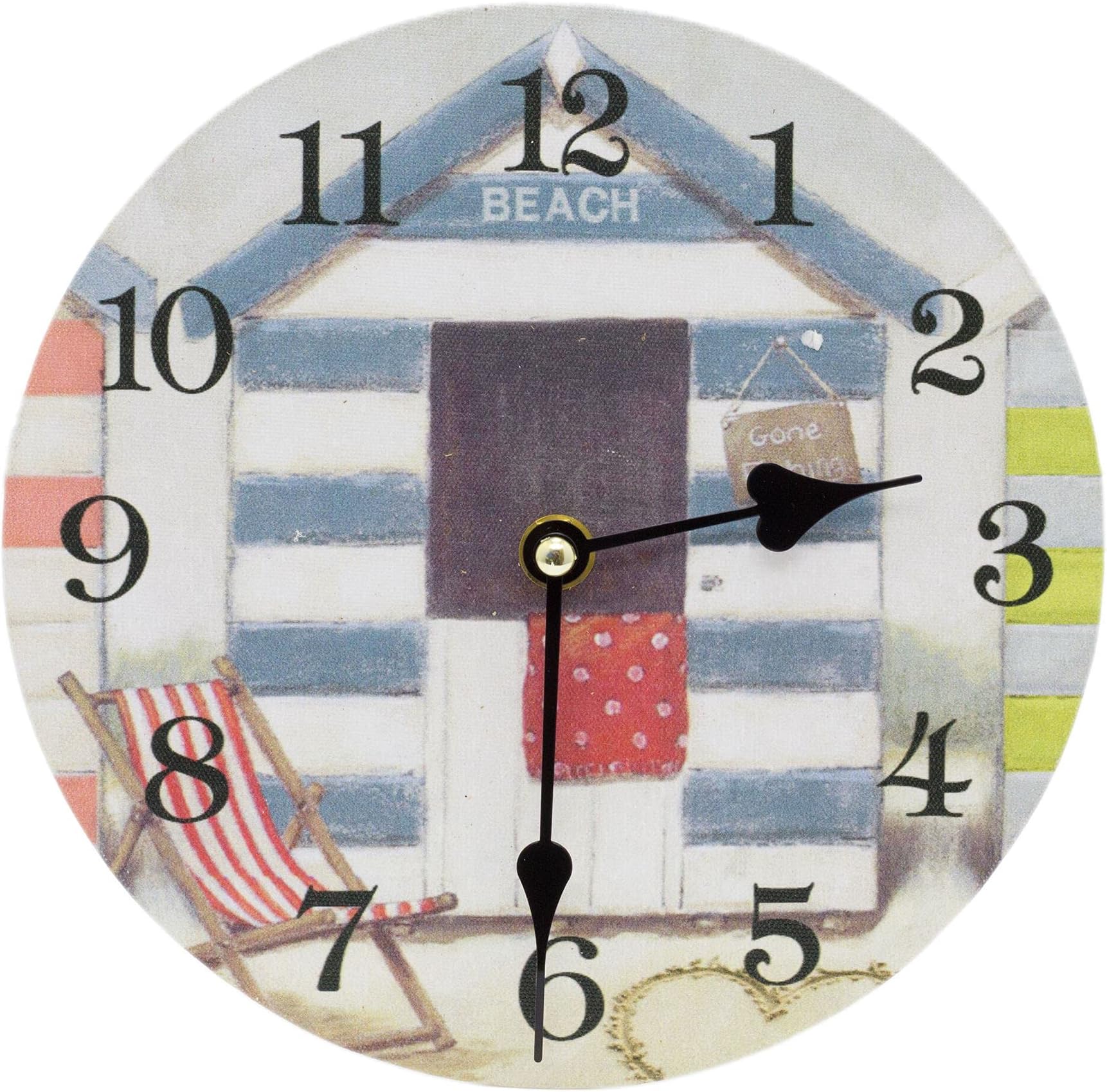 20cm Beach Hut Silent Wall Clock | Non Ticking Wall Mounted Nautical Clock | Coastal Seaside Wall Clocks