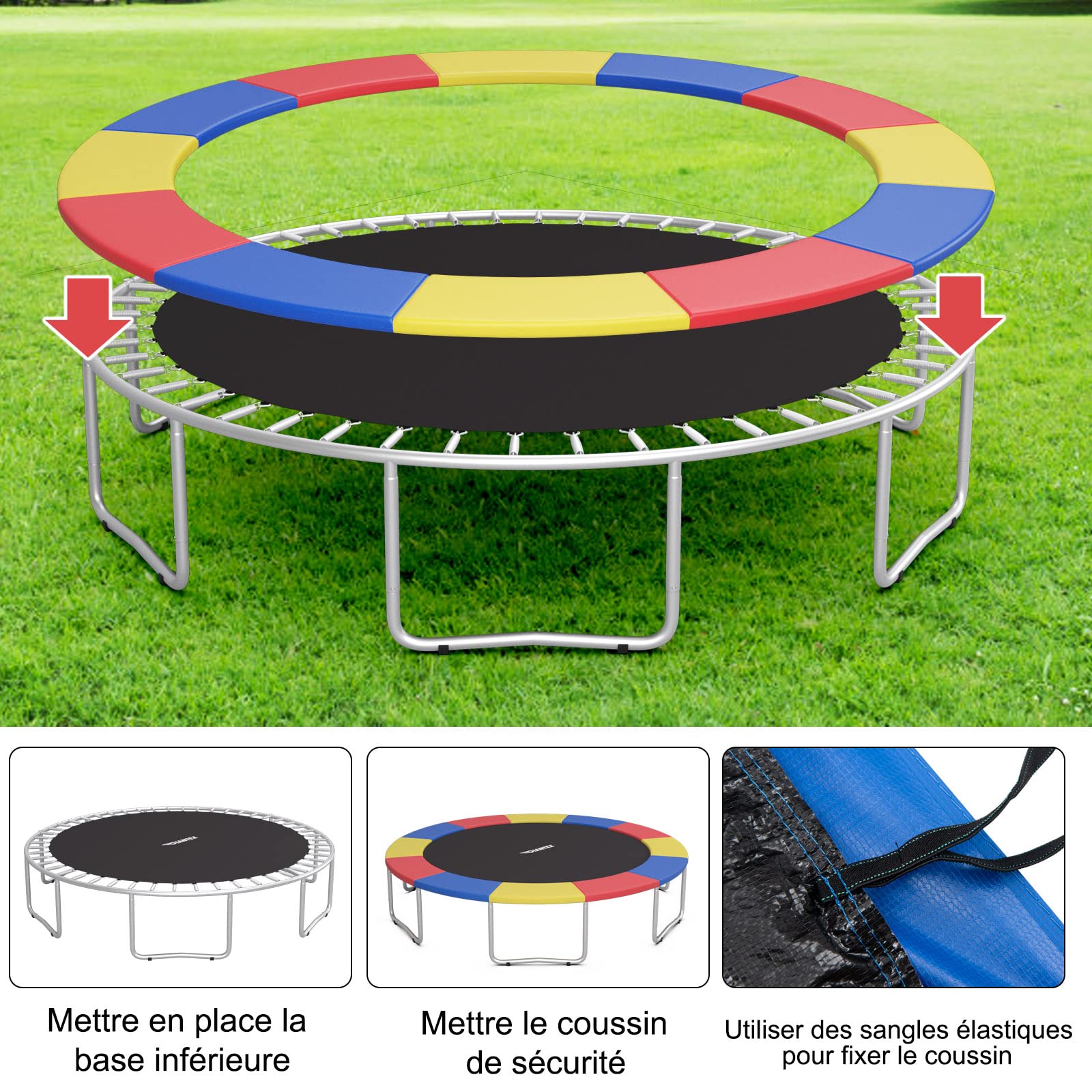 COSTWAY Coussin de Protection Trampoline Ø420 cm, Coussin de Sécurité de Remplacement, Couverture de Ressort pour Trampoline, Imperméable et Résistant aux Déchirures, Installation Facile