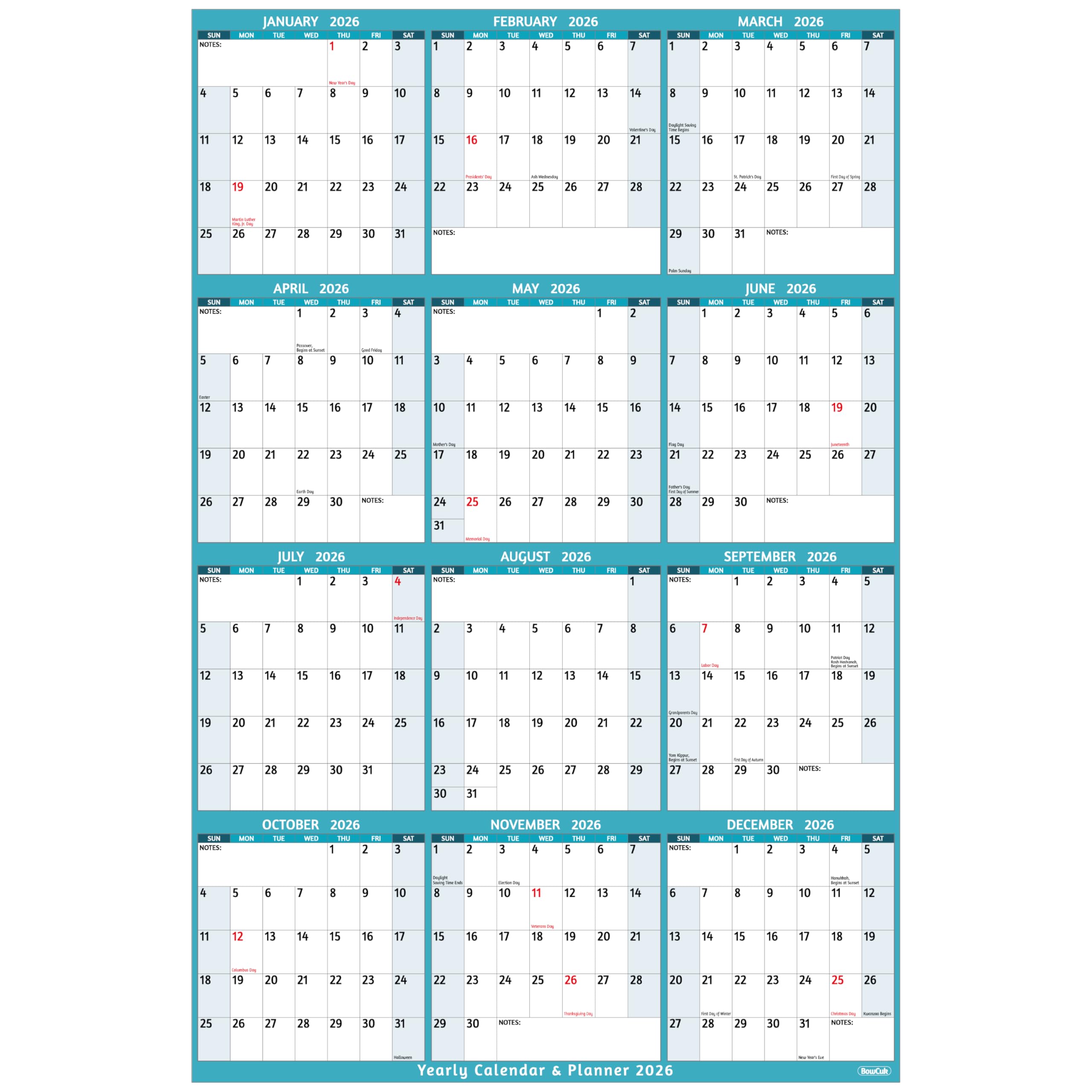 Calendario da parete 2025 Anno Verticale, Verde