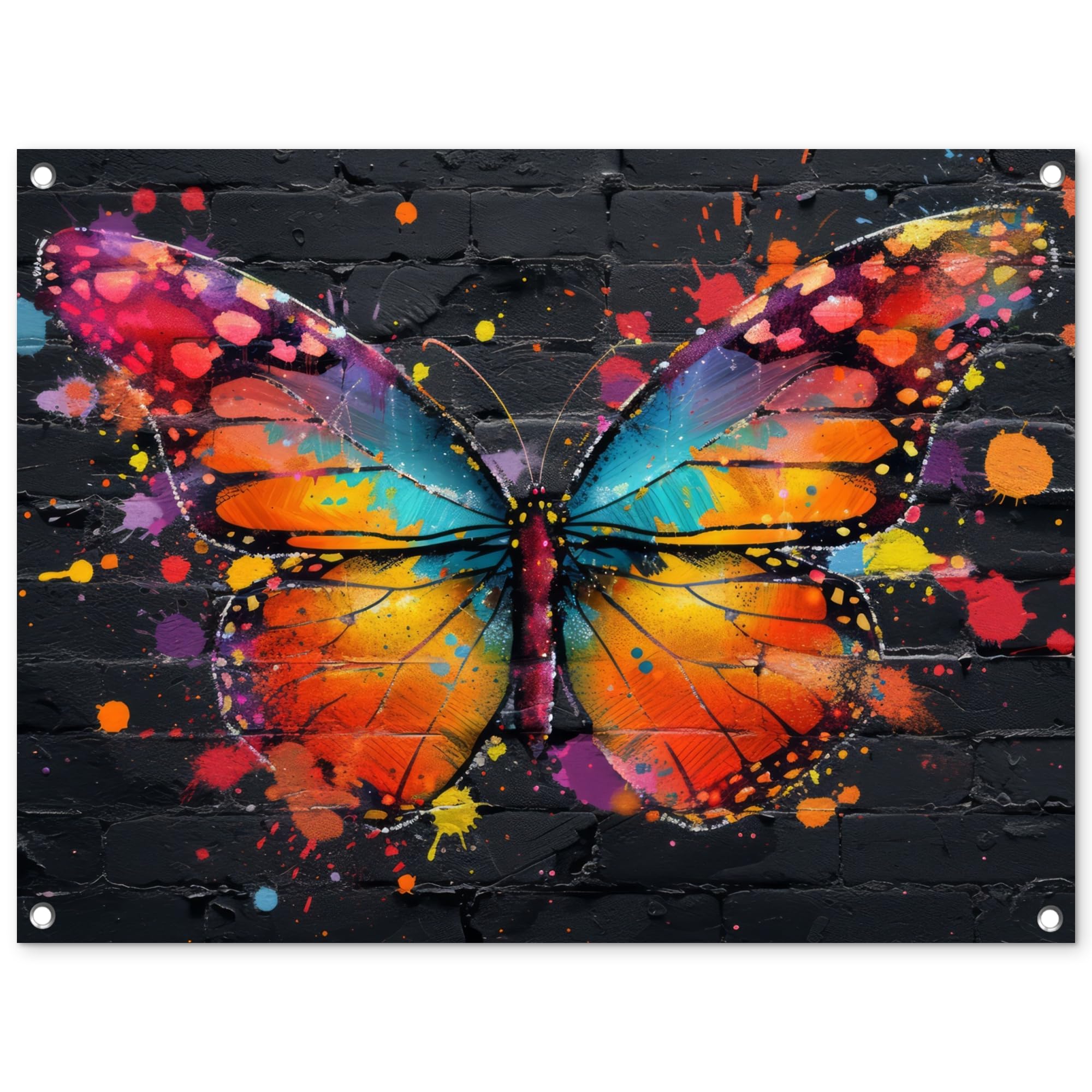 MuchoWow© Garden Poster 31"x23" / 80x60 cm Wall Decor Posters Balcony Accessories Outdoor Decorations Gardens Outside Art Decoration Butterfly - Graffiti - Neon - Colorful