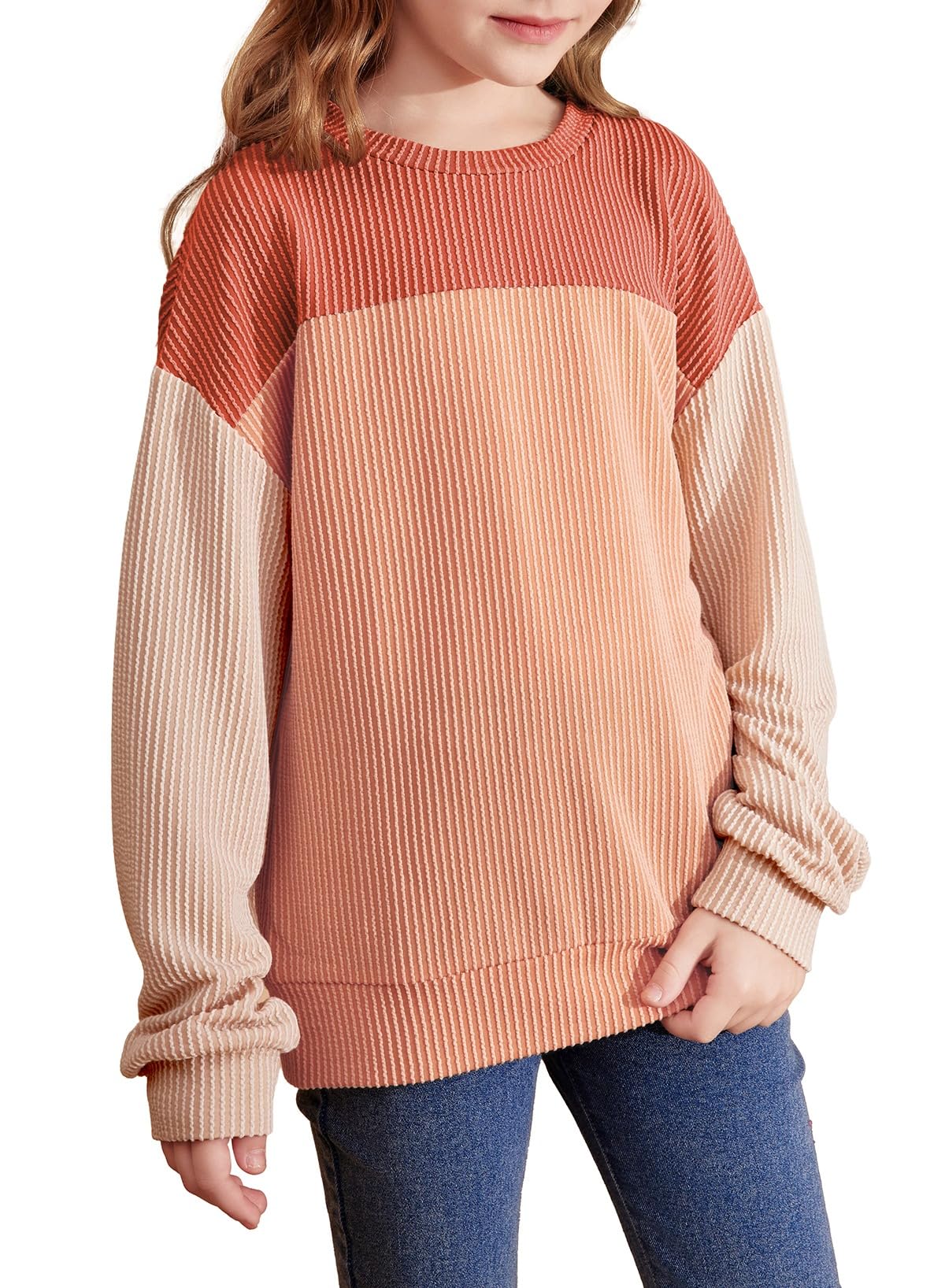 blibean Girls Fall Long Sleeve Shirts Kid Color Block Tops Size 6-15 Years