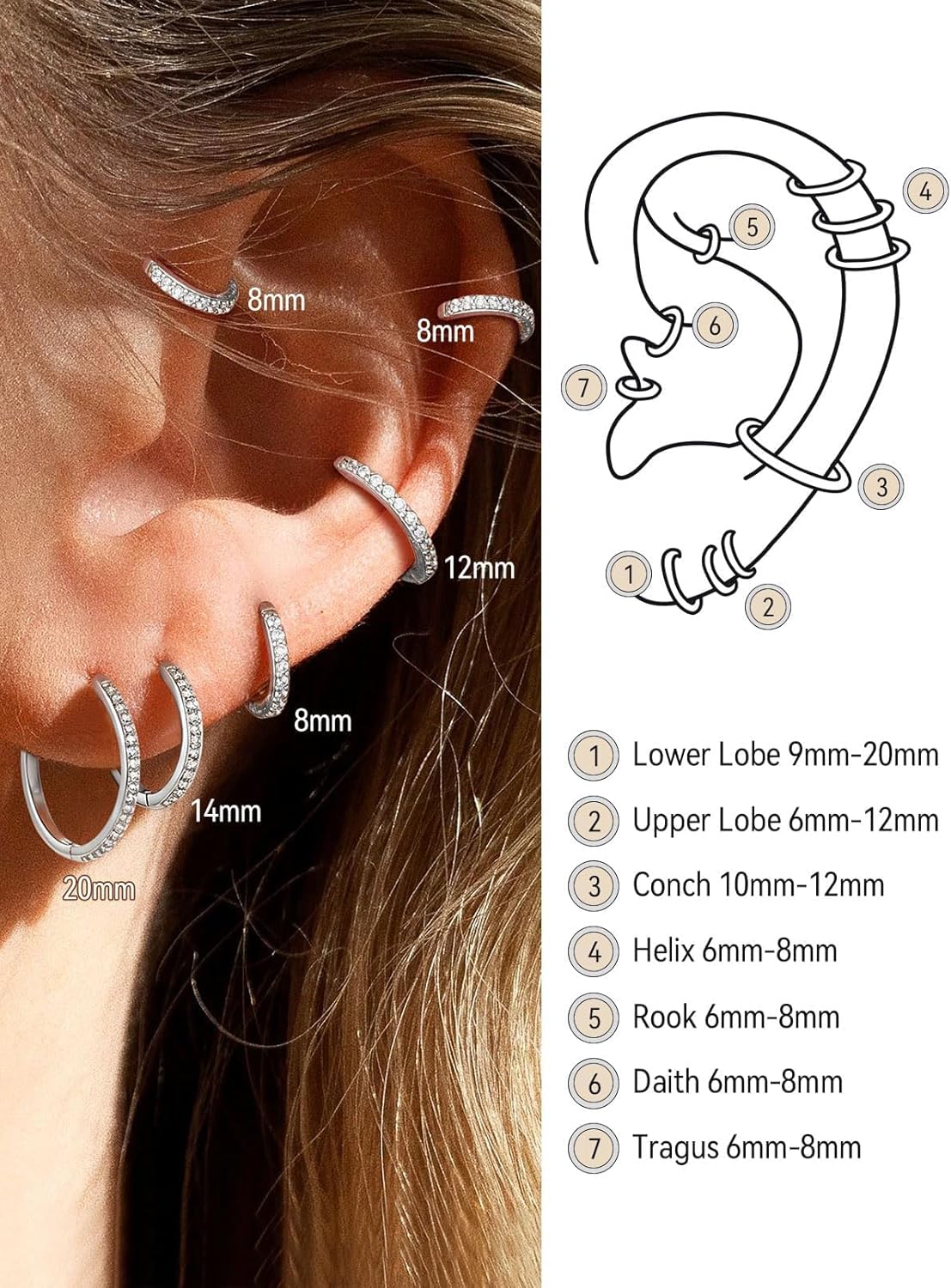 FaithHeart Hoop Earrings for Women, Silver/Black/Gold/Rose Gold Hypoallergenic Huggie Hoop Earrings, Small Cartilage Earrings for Women 8/10/12/14/16/18/20mm, Send Gift Box