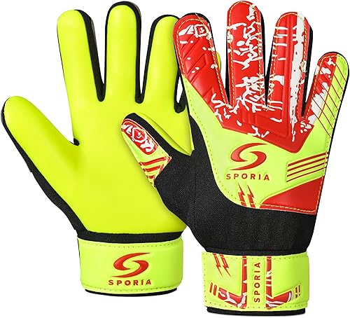 SPORIA Guantes de portero para jóvenes con doble protección para la muñeca, guantes de fútbol para niños, material de látex antideslizante, guantes