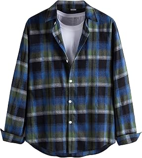 Mens T Shirt Men Autumn Winter Long Sleeve Turn-Down Collar Casual Fashion Plaid Print Single Breasted Shirts Top Blouse Long Sleeve Shirt Men Large