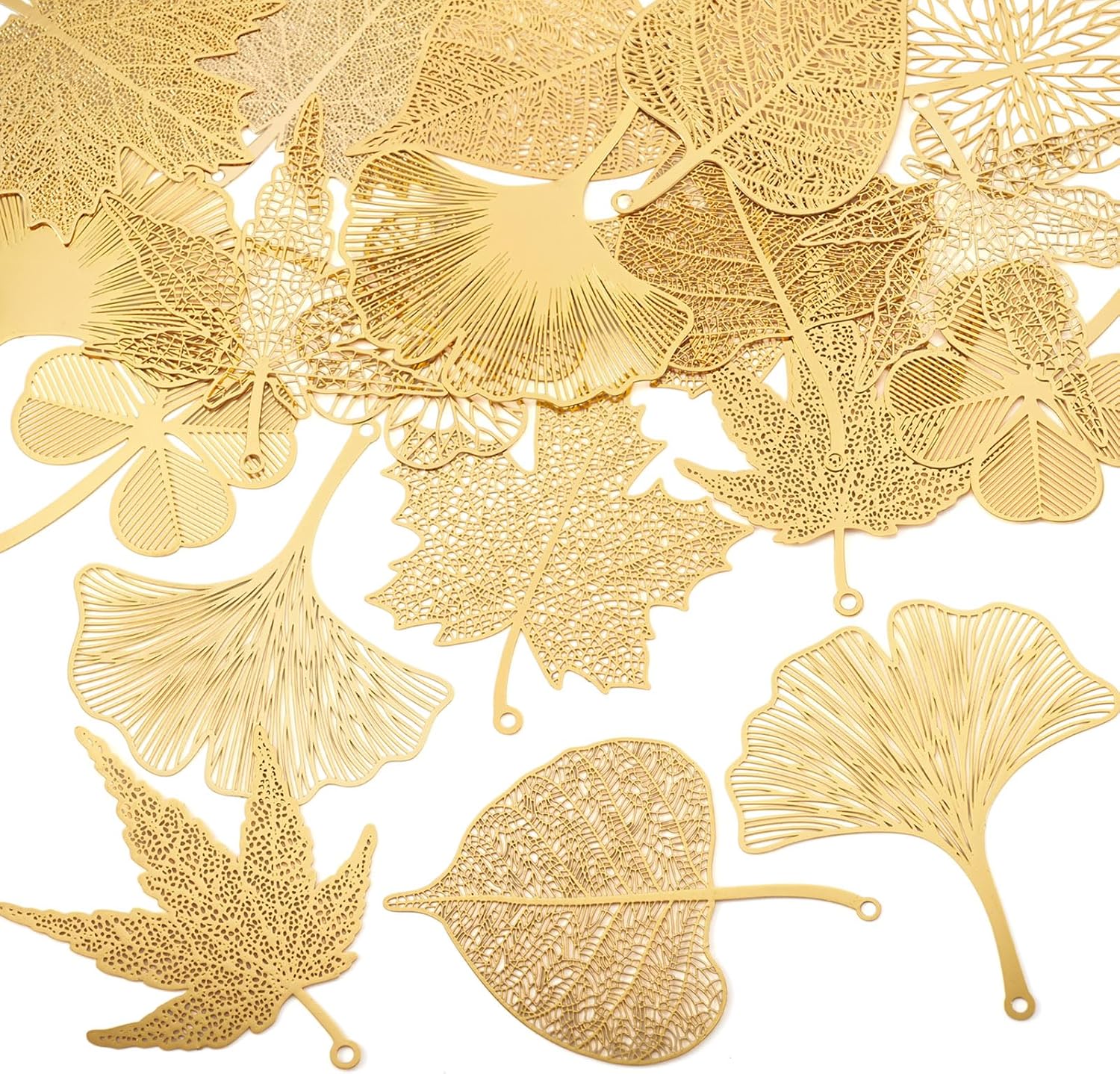 Craftdady Four Leaf Clover Pendants Hollow Ginkgo Maple Filigree Big Charms Etched Metal Leaves Charm for DIY Necklace Bracelet Earring Jewelry Making