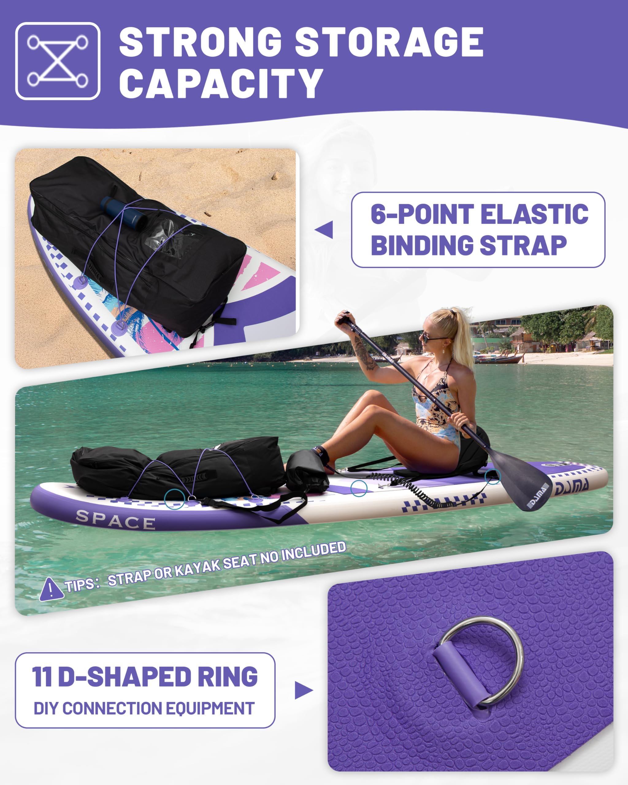 DAMA Tabla de remo inflable de 11 x 34 x 6 pulgadas, tablas de remo para adultos, ligeras y duraderas, fáciles de inflar, versátiles en estilo, totalmente funcionales, equipadas con accesorios de alta