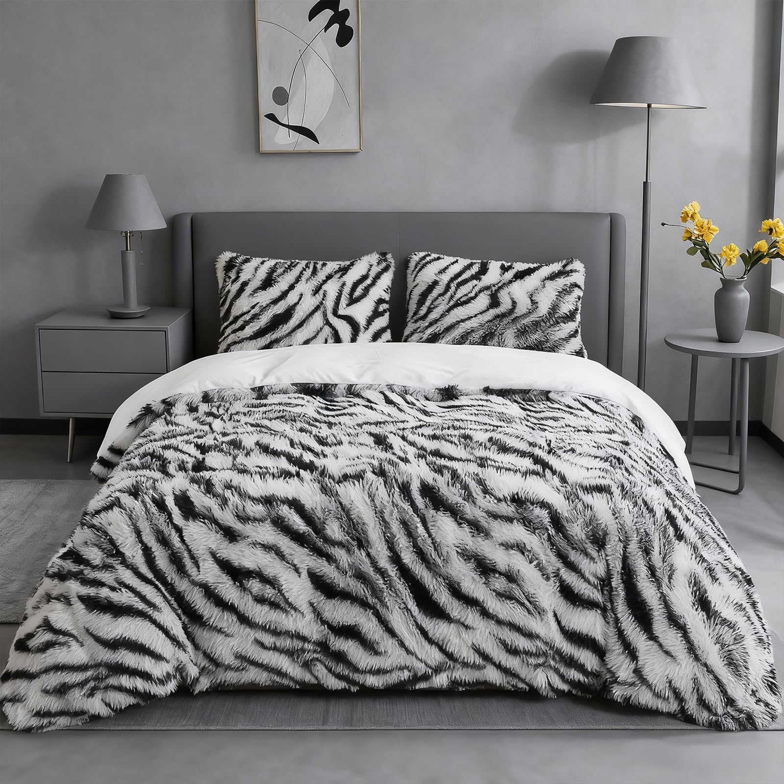Malloom Teddy Fleece Double Duvet Cover Set, Luxury Faux Fur Shaggy Winter Bedding Sets, Super Soft Warm Thermal Cosy Plush Bed Set with Pillowcases, Fluffy Quilt Covers (Single)
