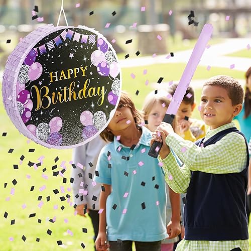 Miniatura 6 de Piñata de cumpleaños, piñata de feliz cumpleaños con palo vendados y confeti para niños, niñas, hombres y mujeres, suministros de fiesta de