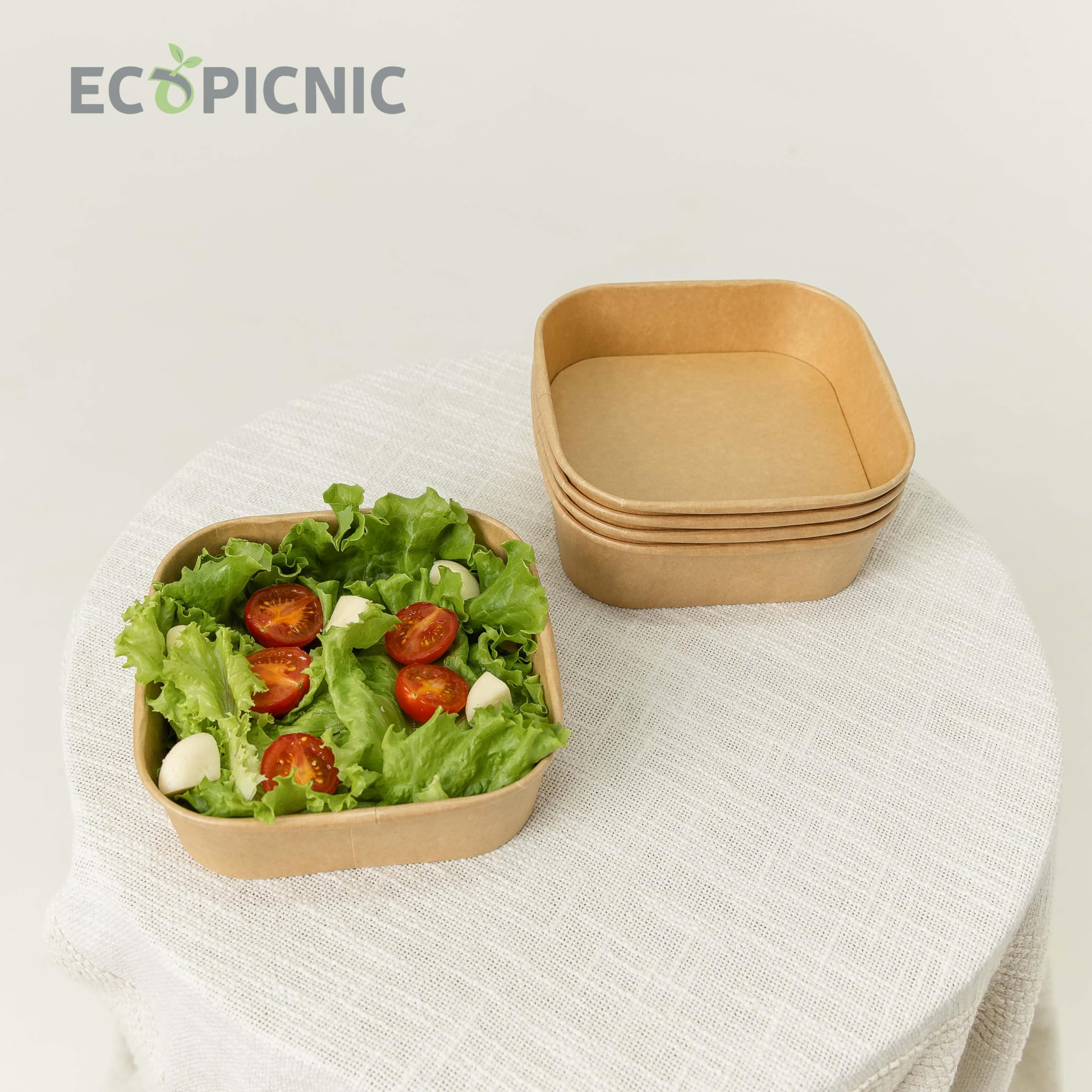 Lot de 50 saladiers carré 1000 ML jetables | Barquettes Alimentaires sans Couvercle pour salades, Repas à emporter, Plats Chauds ou froids, Emballage écologique en Carton