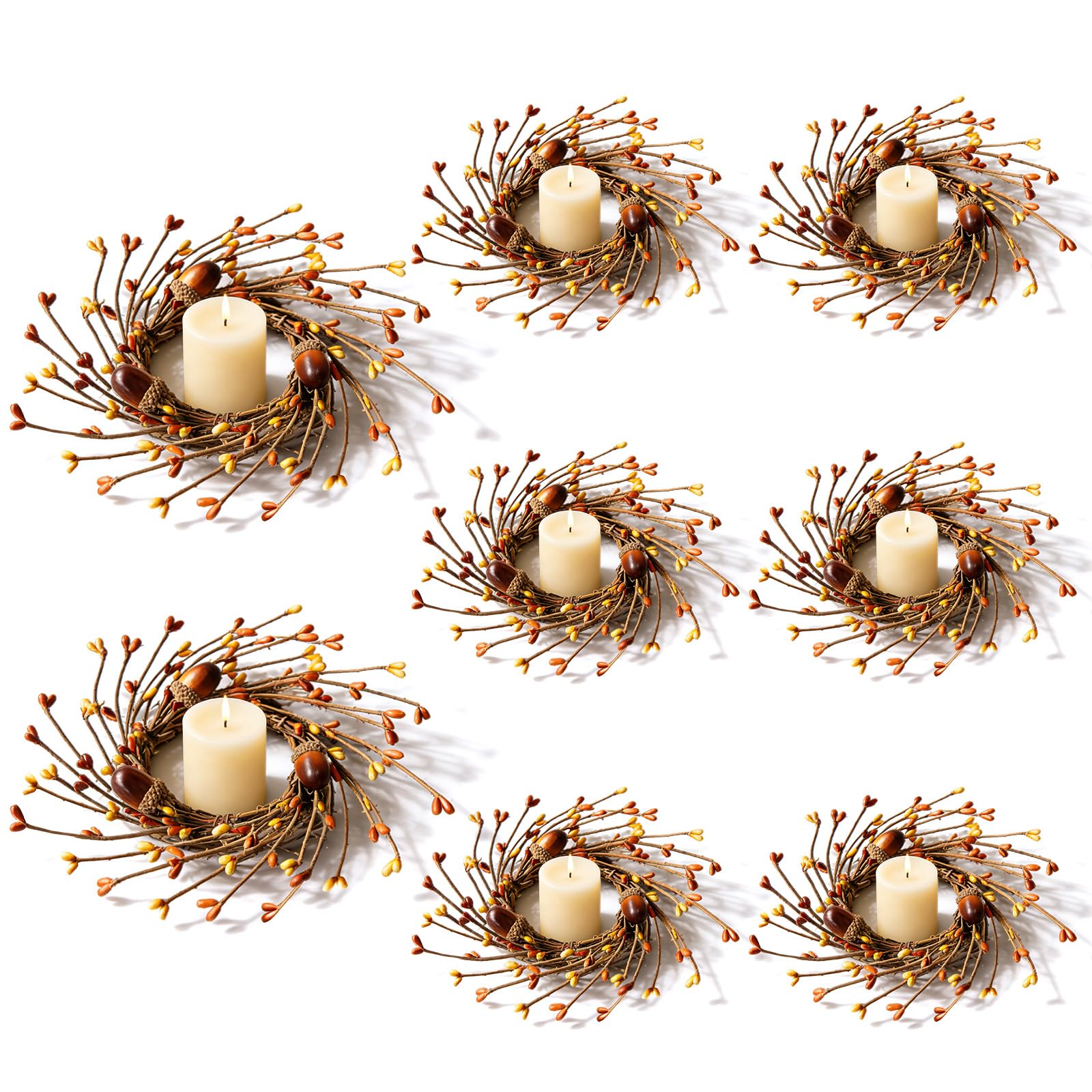Mini couronne d'automne pour table et deco de ferme style rustique lot de 8