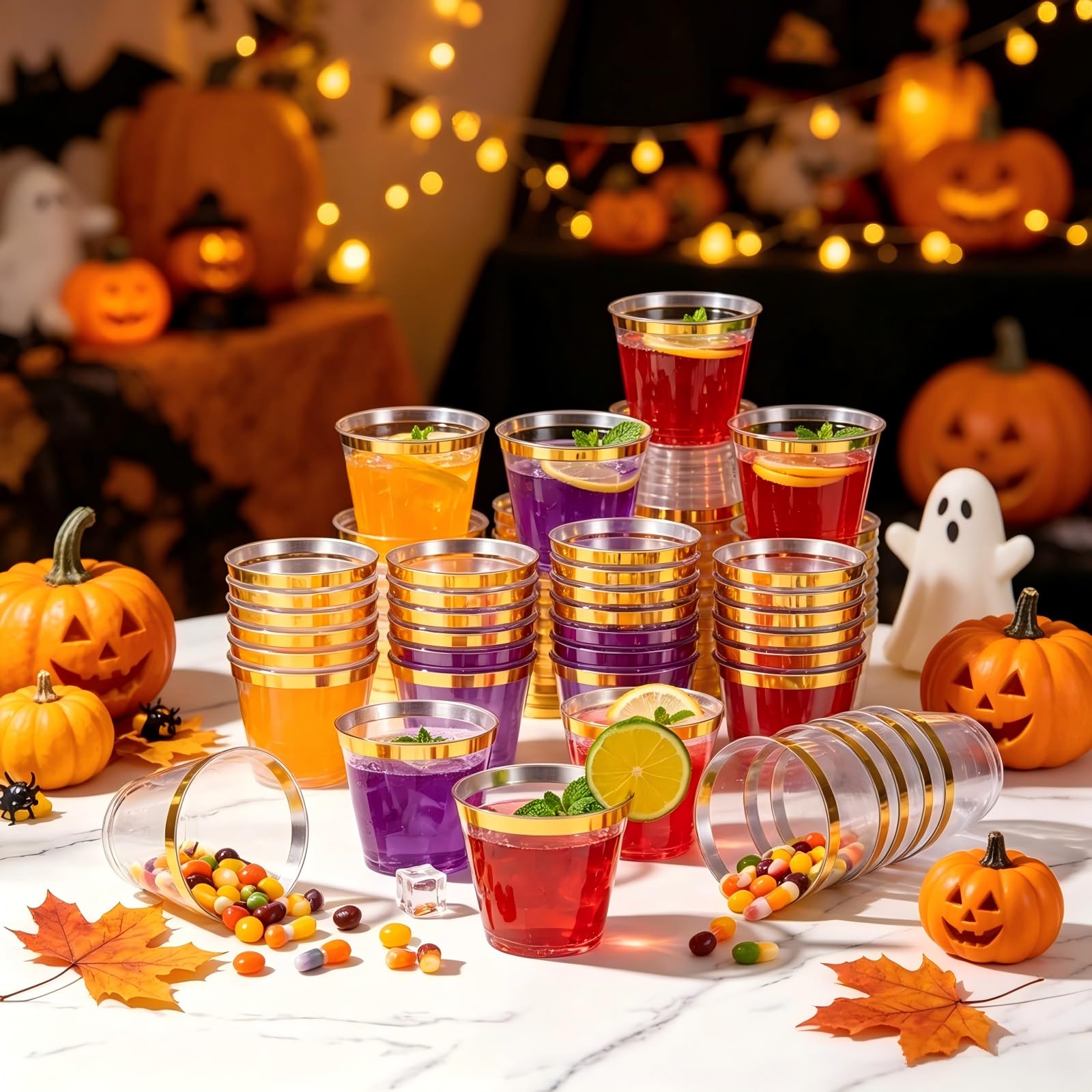 WELLIFE 200 PCS Gold Plastic Cups,9 oz Clear Plastic Cups,Disposable Wine Glasses,Plastic Cocktail Glasses for Party and Wedding — Amazon image 4
