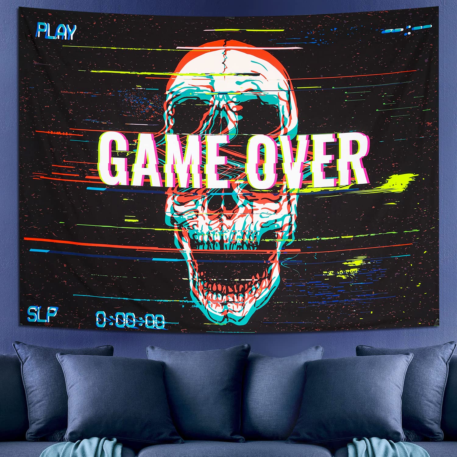 Tapisserie Murale Lumière Noire - Motif Tête De Mort Réactif Aux UV, Pour Chambre, Déco Gothique/Horror