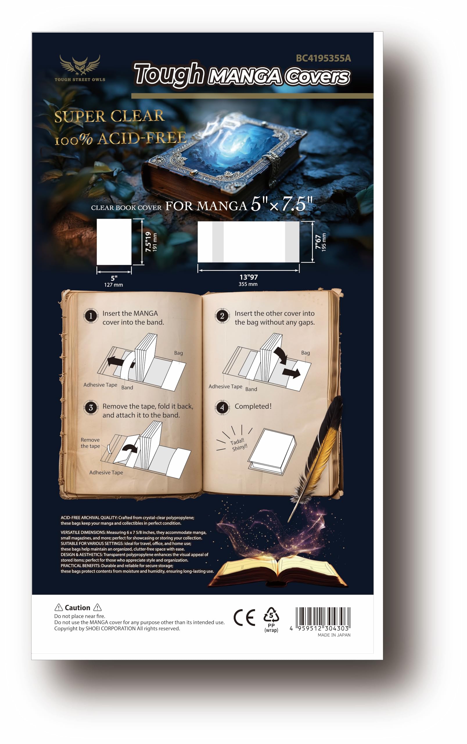 View 1 of [PackageLand] Clear Manga Book Covers – Fits Japanese Comics – 50 Pack – 195 x 355mm (7.68" x 13.98") – Thick 40 Micron OPP Sleeves for Archival Protection