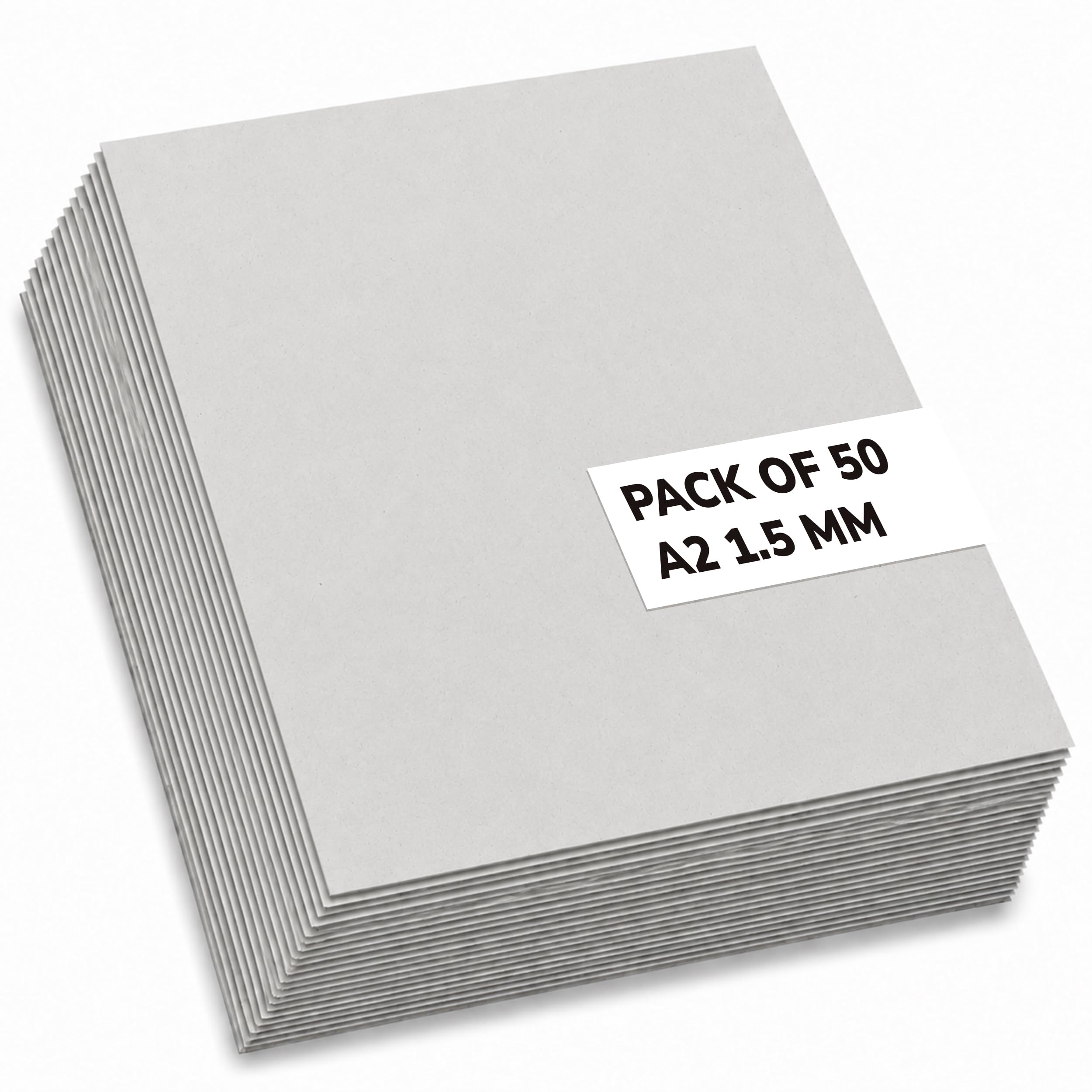 Papercutz Greyboard A2 Sheets for Craft (1.5 MM) (50 Sheets), Bookbinding, Modelling, Mounting Art Prints & Photographs, Durable, 100% Recycled Thick Backing Cardboard