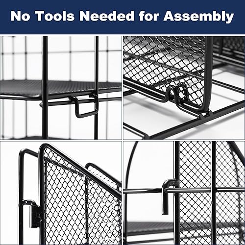 Miniatura 6 de TSJ OFFICE Organizador de archivos 9 en 1 para escritorio, organizador de bandeja de papel de 4 niveles con cajón y soporte para bolígrafo colgante,