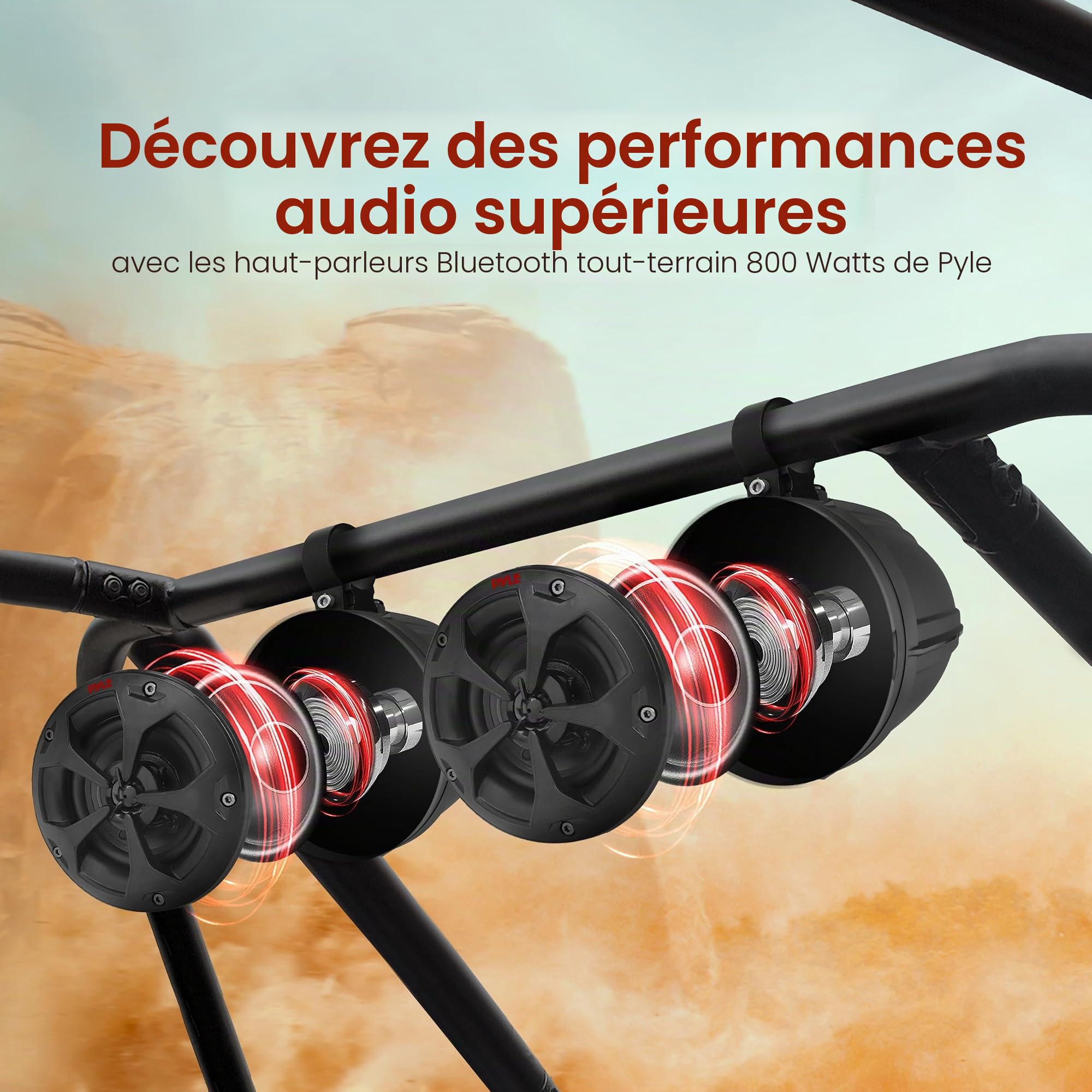Pyle Système de Haut-parleurs Tout-Terrain résistant à l'eau de 10,2 cm avec Puissance de 800 W, Audio Compact de qualité Marine pour VTT, UTV, 4x4 et véhicules Jeep – Haut-Parleur étanche Durable