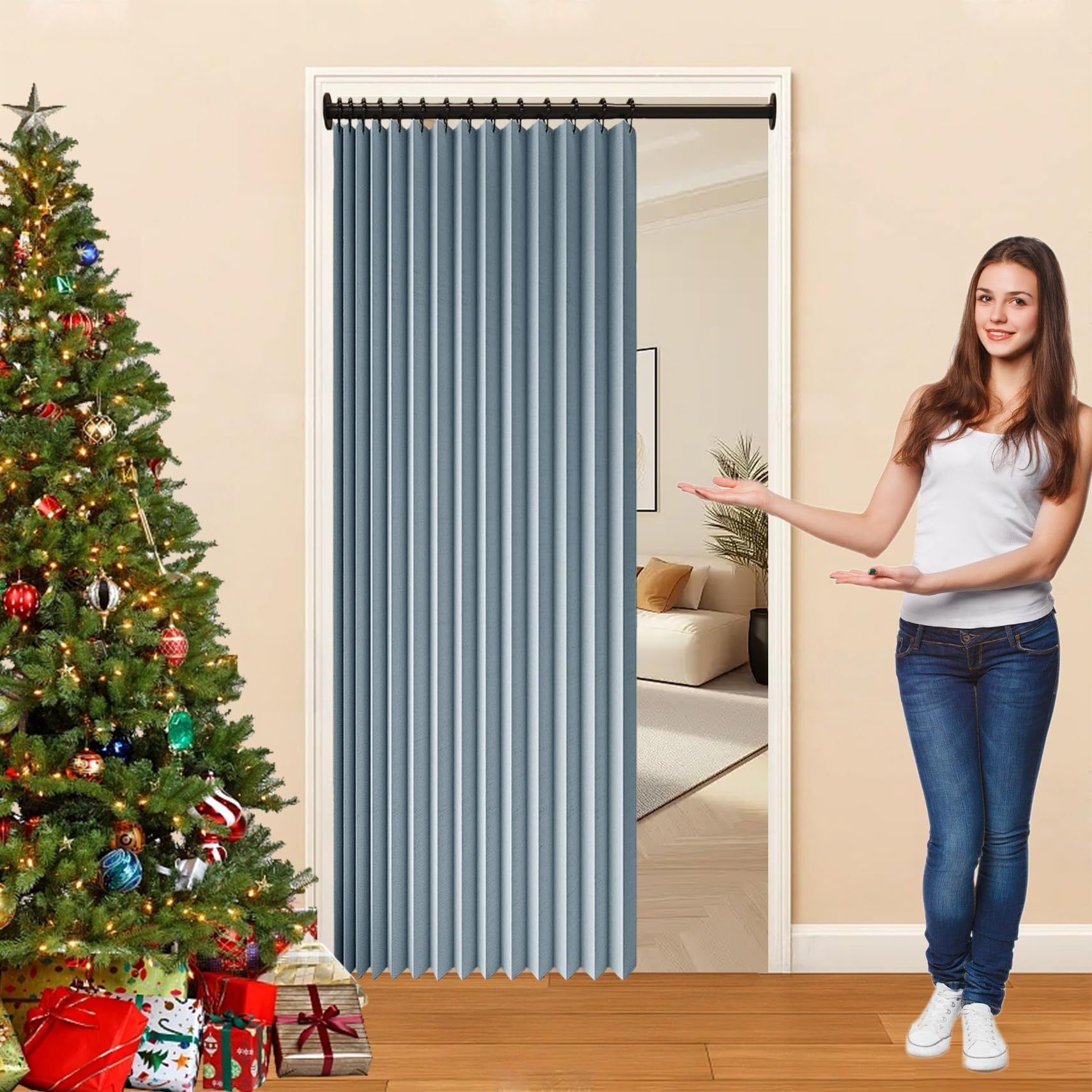 Rideau séparateur de pièce design bleu accordéon pour chambre moderne