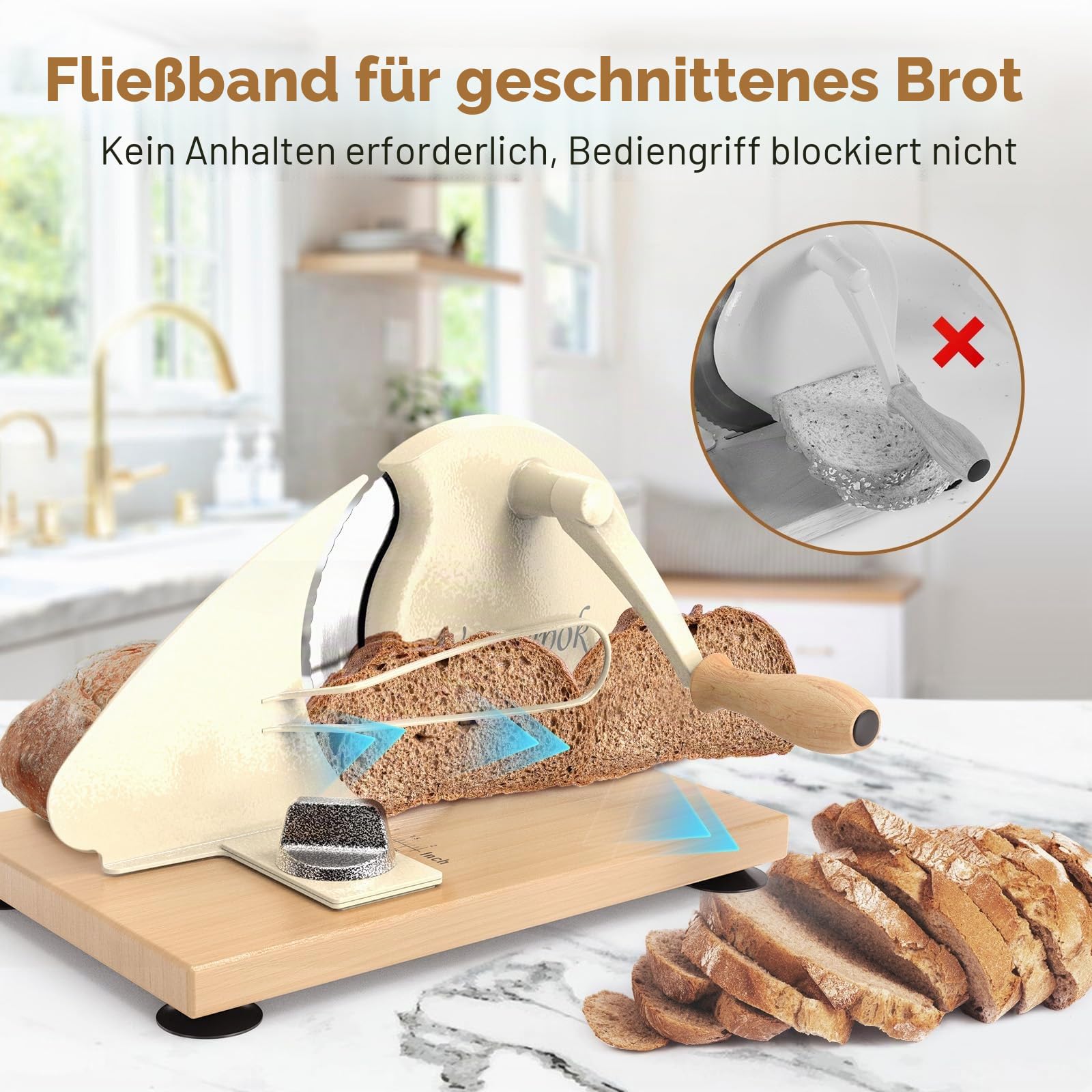 vanerepok Upgrade Manueller Brotschneider für hausgemachtes Sauerteigbrot, klassischer Handkurbel, Heimbrotschneider mit Skalenlinie und Stahlzaun, scharfe Klinge, verstellbare Breite für hausgemachte