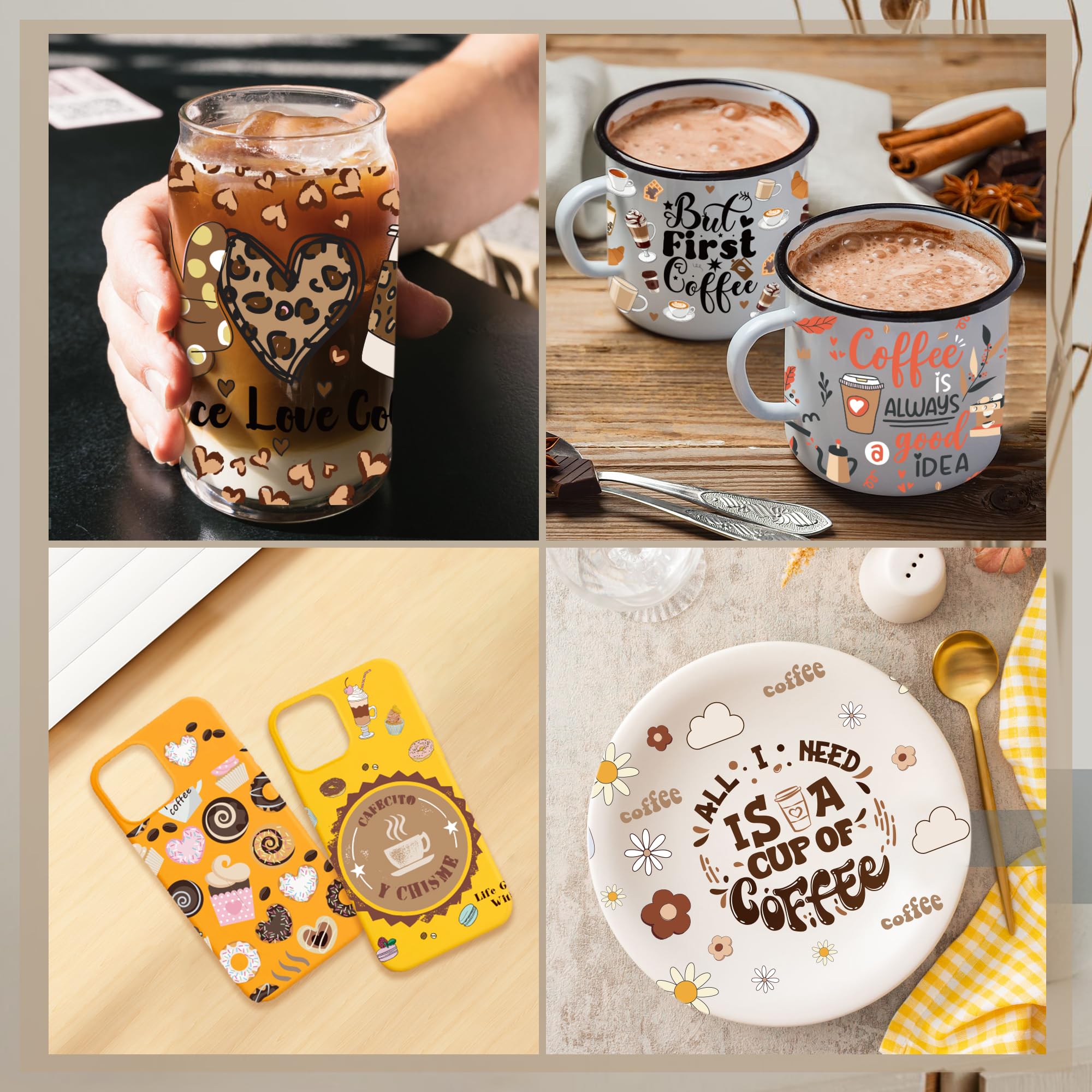 Boho UV DTF Cup Wraps – 12 fogli adesivi trasferimento per vetro da 473,6 g, margherite floreali, arcobaleno, fragola, ape, funghi, decalcomanie fai da te per tazze, regali per amici