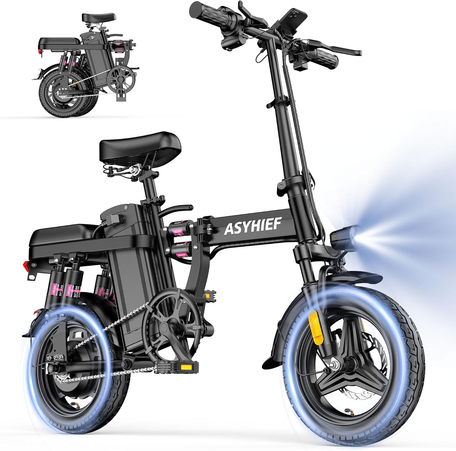 14" Folding Electric Bike for Adults, 1200W Motor 25MPH, 10-Point Suspension & High-Tensile Steel Frame, Commuter Ebike with Removable Battery 48V 10Ah